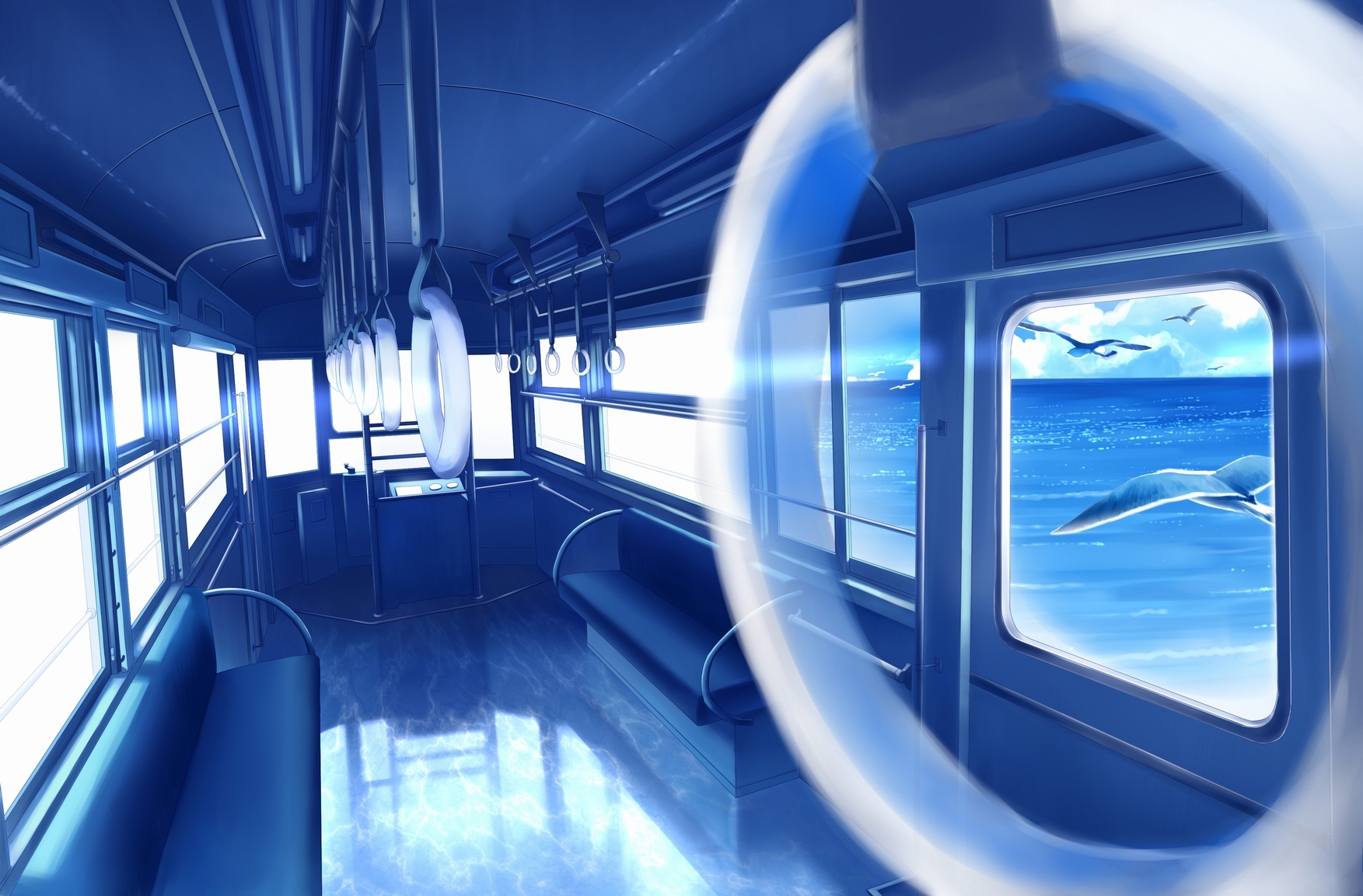 Anime 1753x1153 train anime blue birds