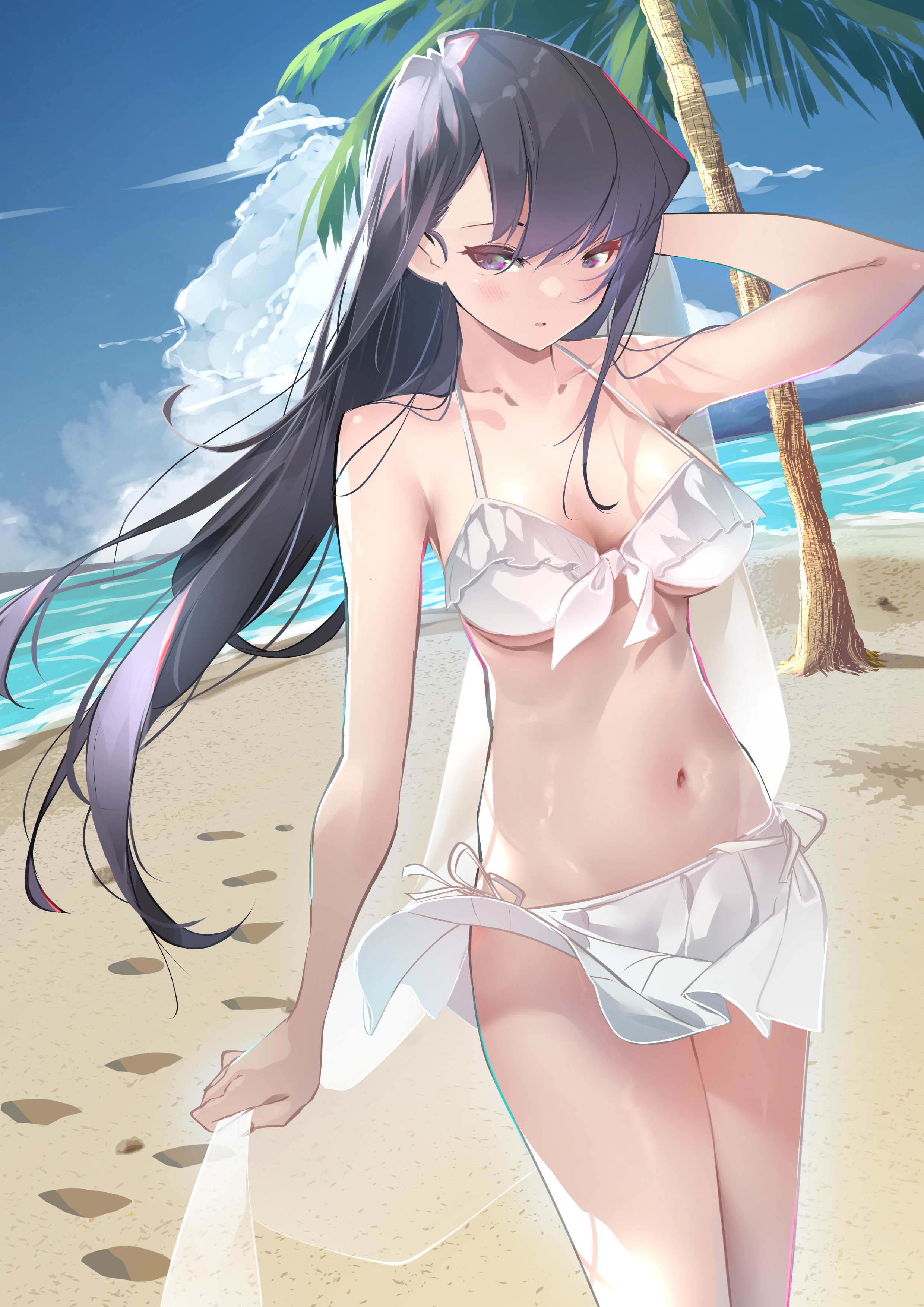 Anime 2480x3508 anime anime girls swimwear beach bikini belly Komi Shouko Komi-san wa, Comyushou desu. Sydus artwork palm trees dark hair long hair white bikini