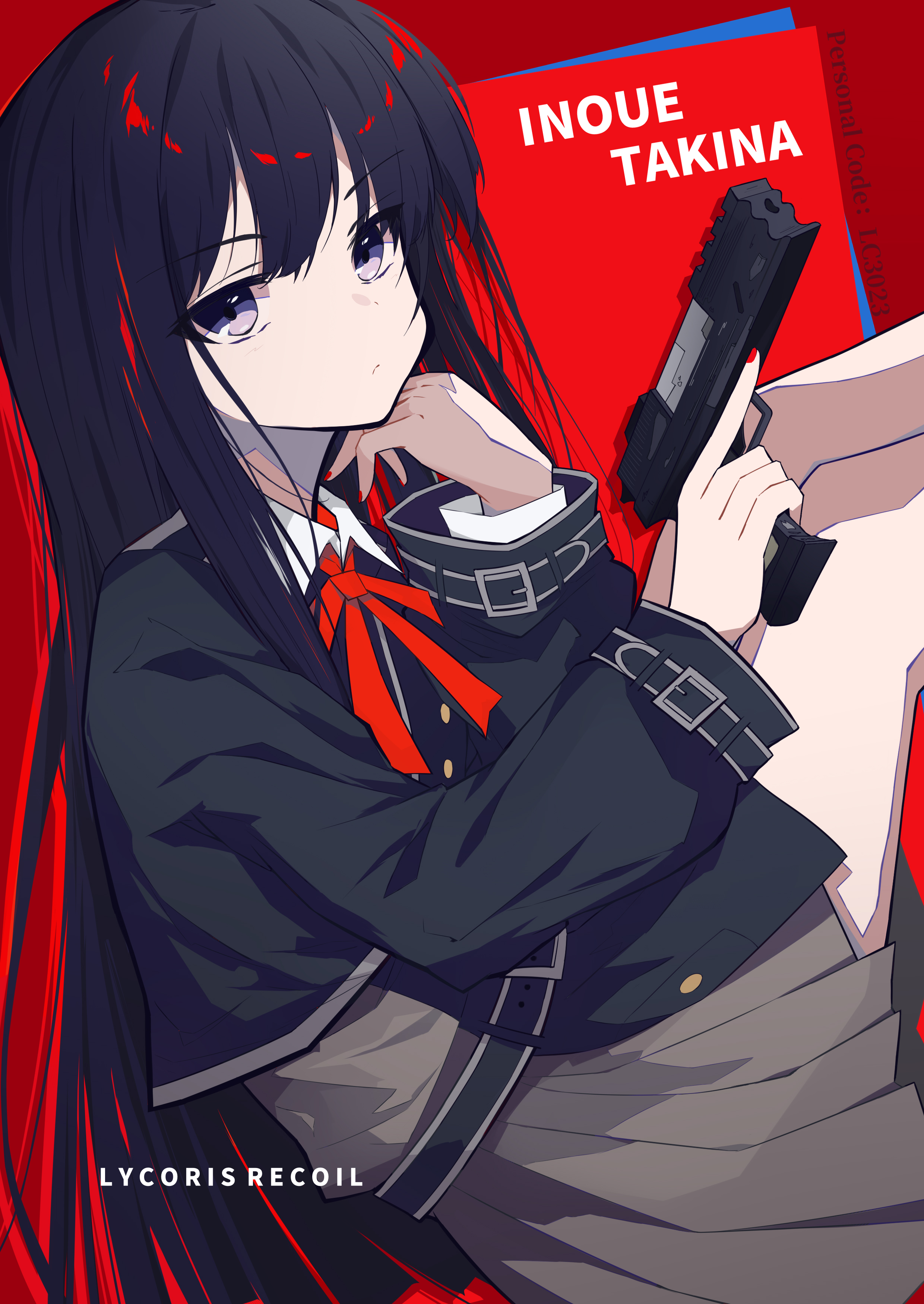 Anime 2480x3500 anime anime girls Lycoris Recoil Inoue Takina long hair black hair solo artwork digital art fan art gun girls with guns