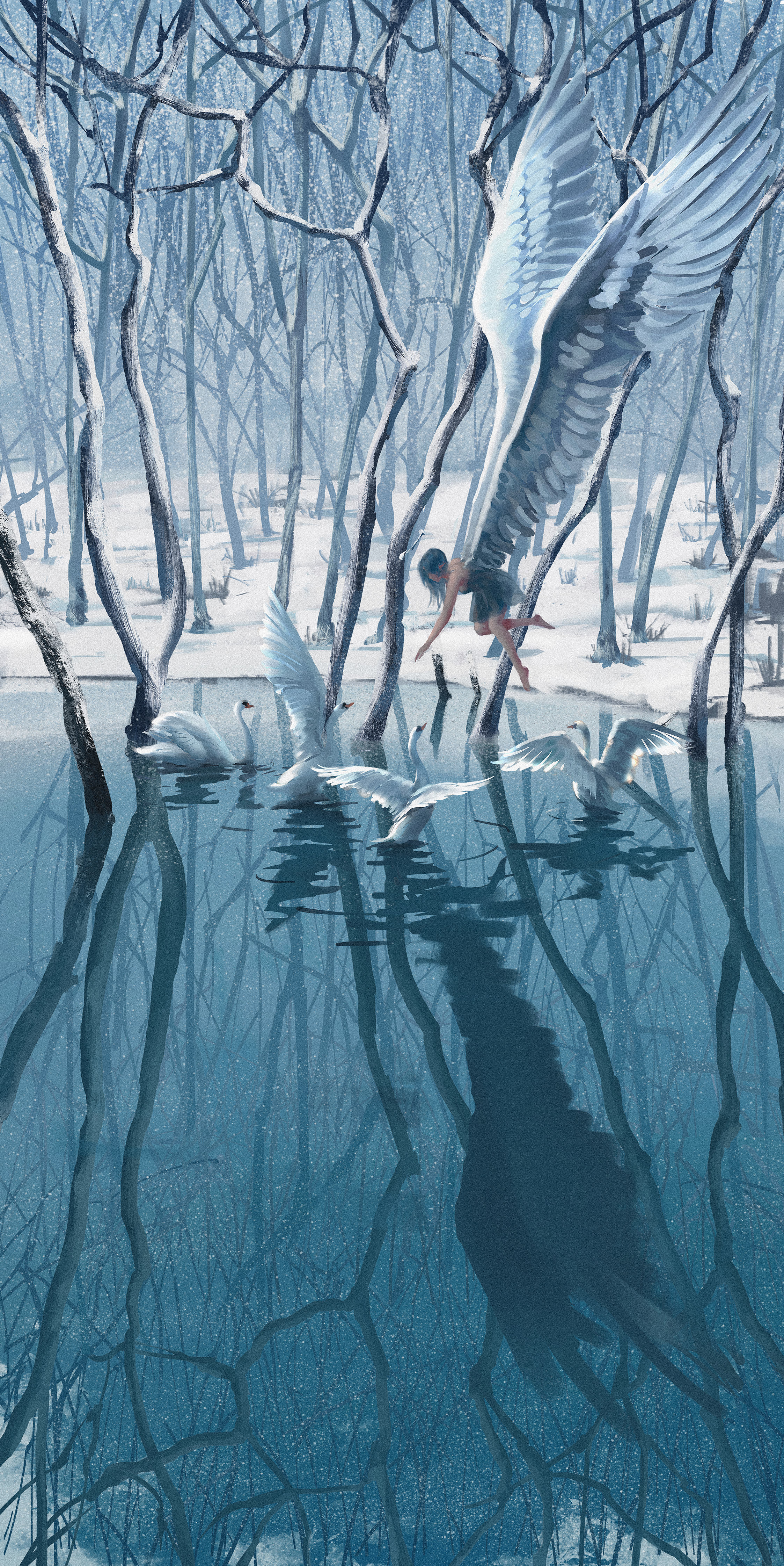 Anime 2245x4481 WLOP fantasy art digital art snow Ghostblade