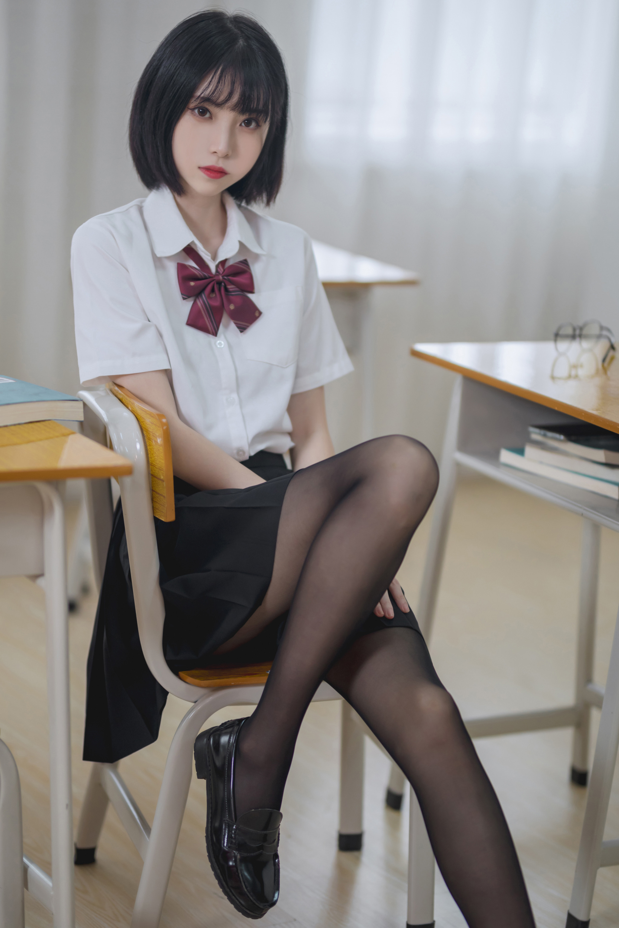 People 2048x3072 school uniform black pantyhose portrait brunette women Asian