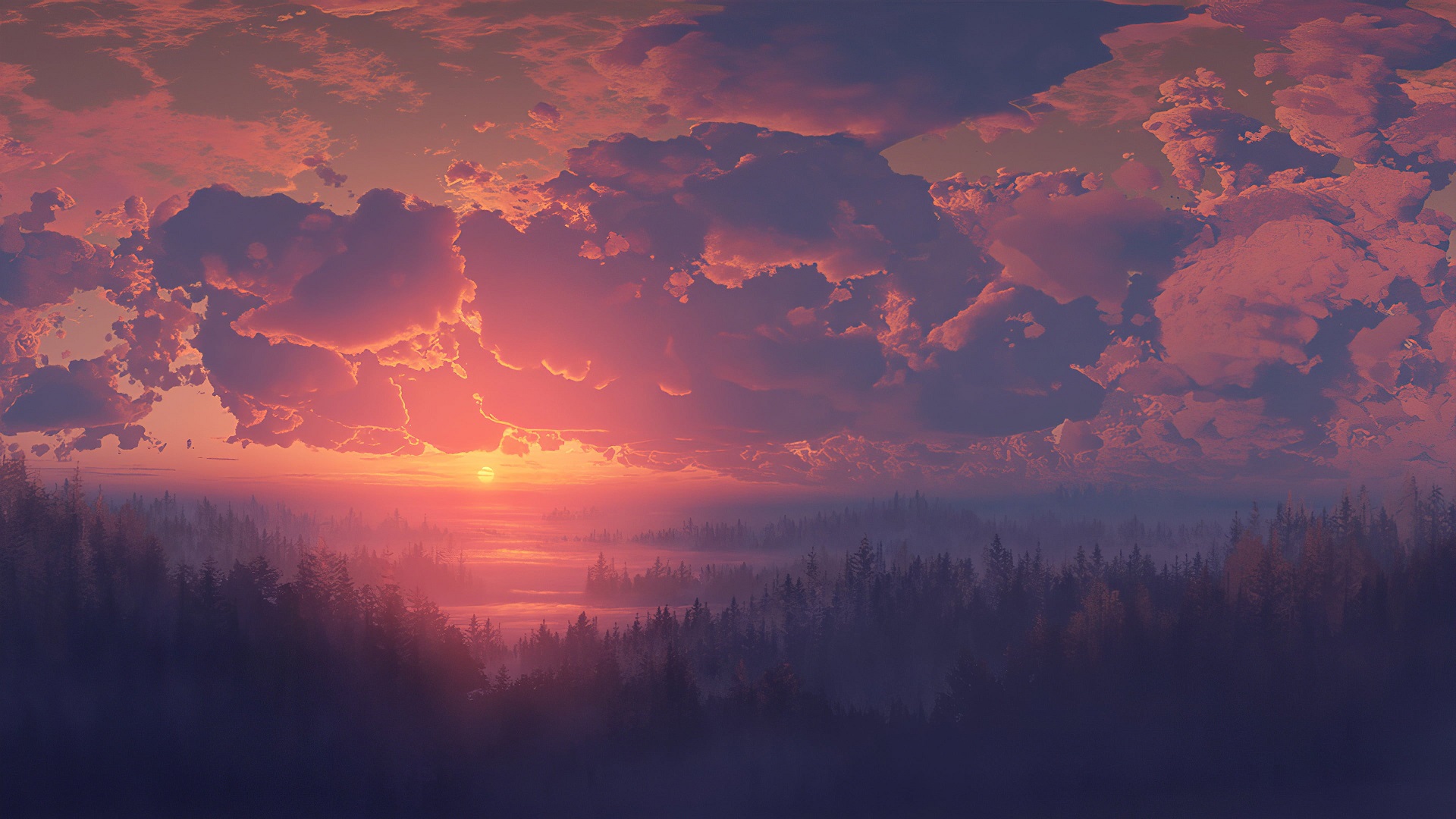 General 1920x1080 nature sunset trees clouds