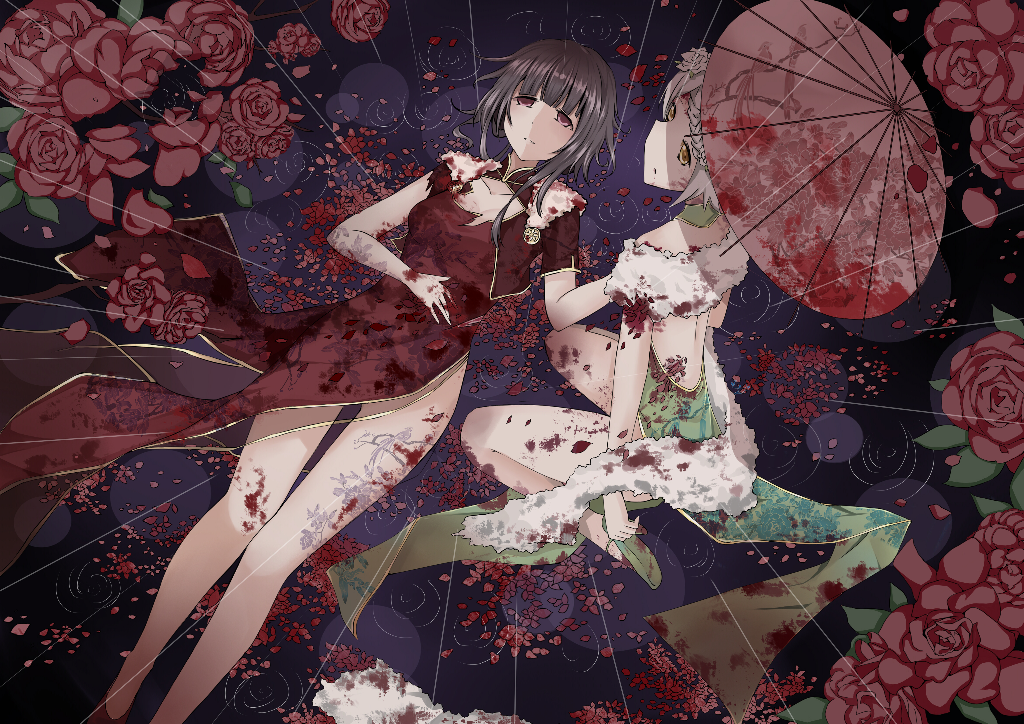 Anime 3507x2480 anime anime girls Anotoki Ashi artwork Zhanjian Shaonu dress umbrella rain blood