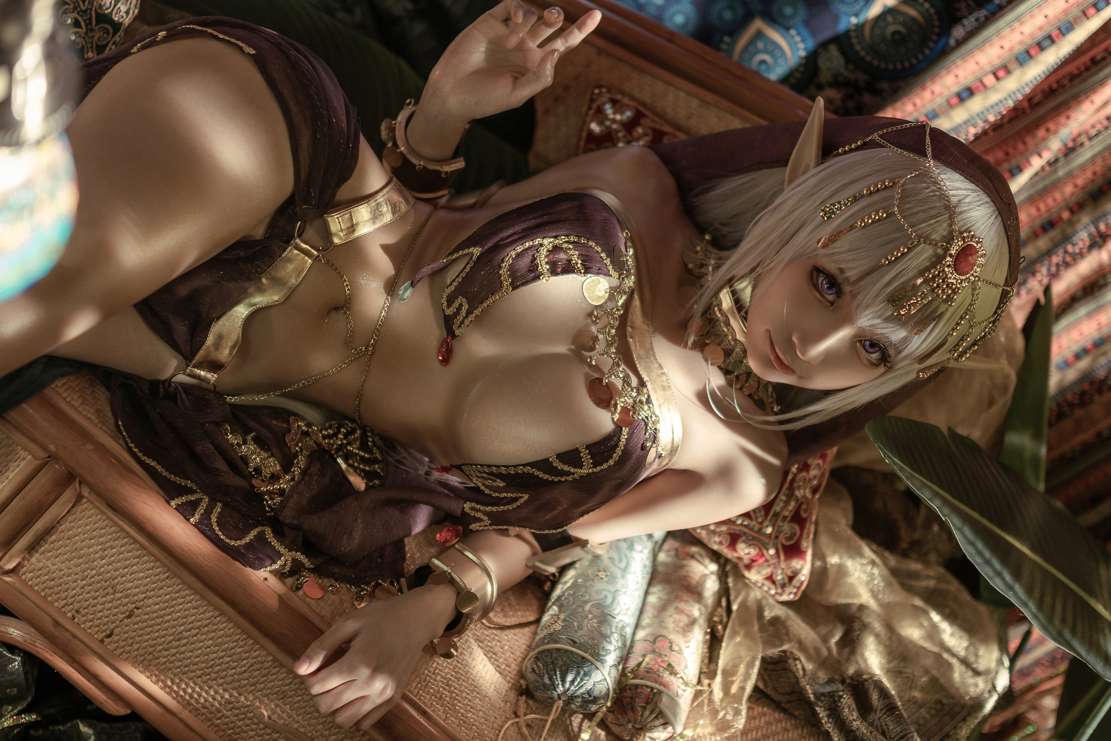 People 3840x2562 Chun Momo women model Asian cosplay elves skimpy clothes pointy ears indoors women indoors boobs