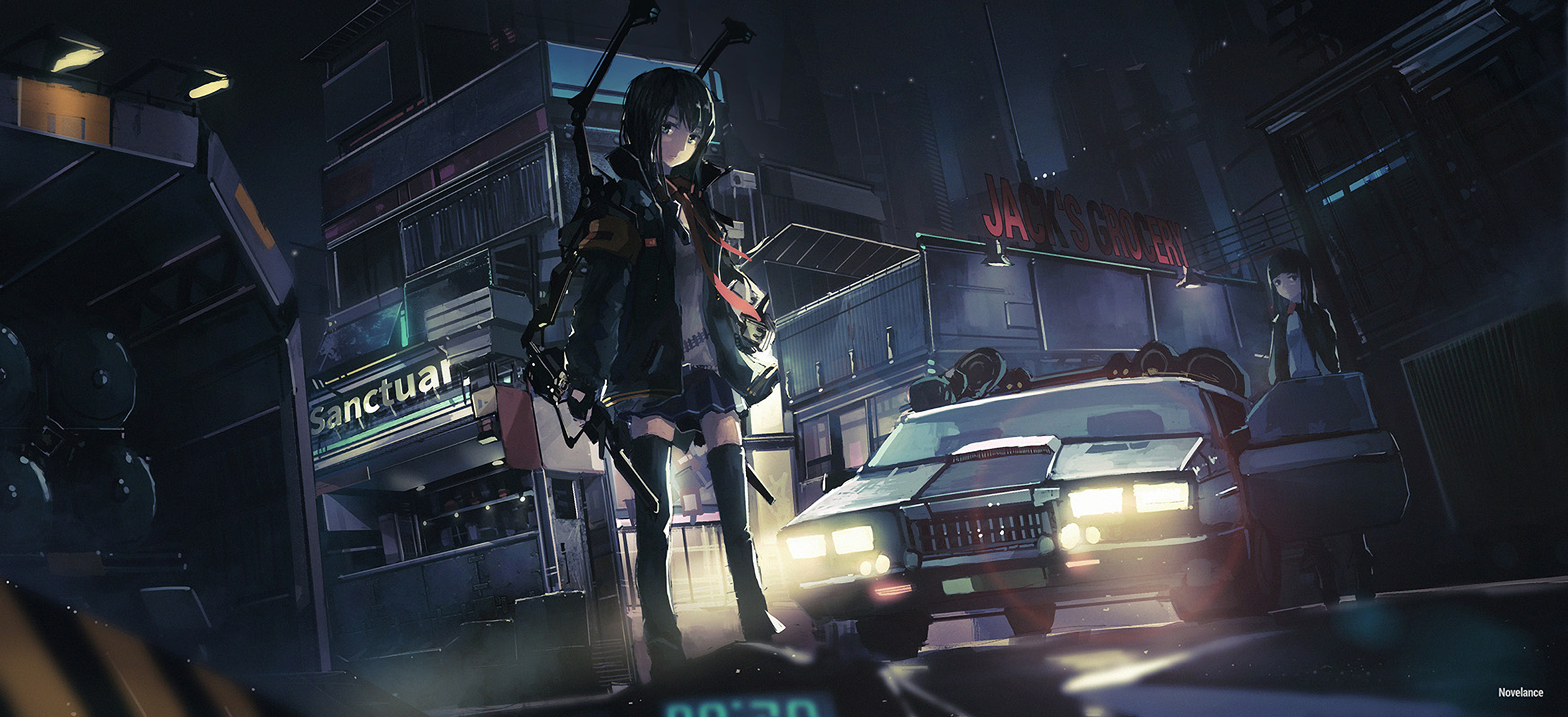 Anime 2361x1080 anime anime girls original characters artwork novelance night car