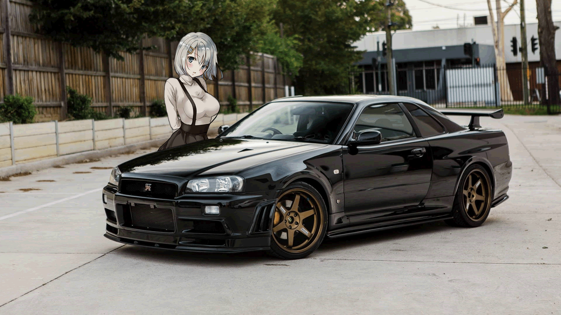 Anime 1920x1080 anime girls Japanese cars picture-in-picture car animeirl big boobs boobs