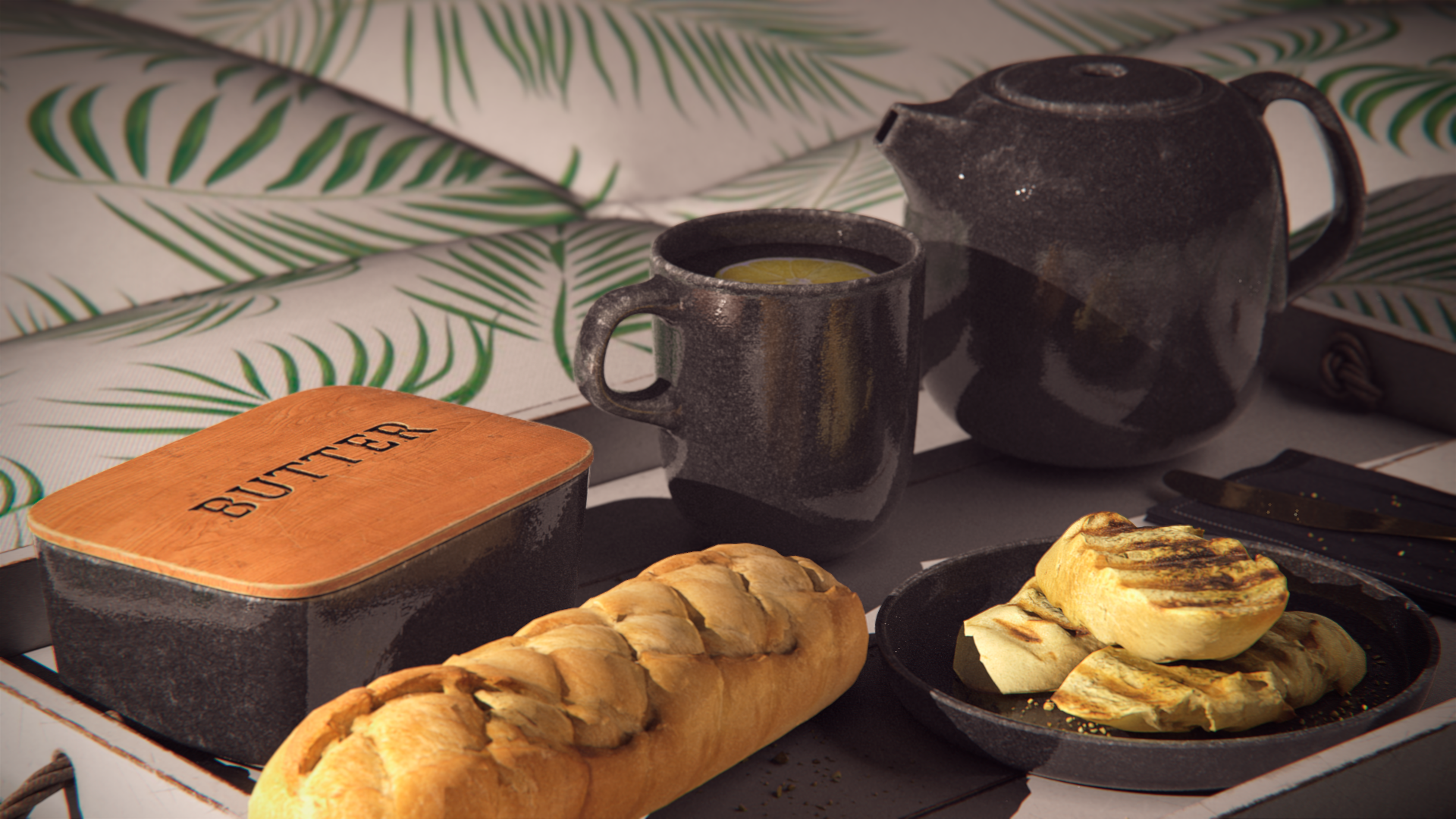 General 1920x1080 CGI digital art breakfast Bed & Breakfast tea bread food