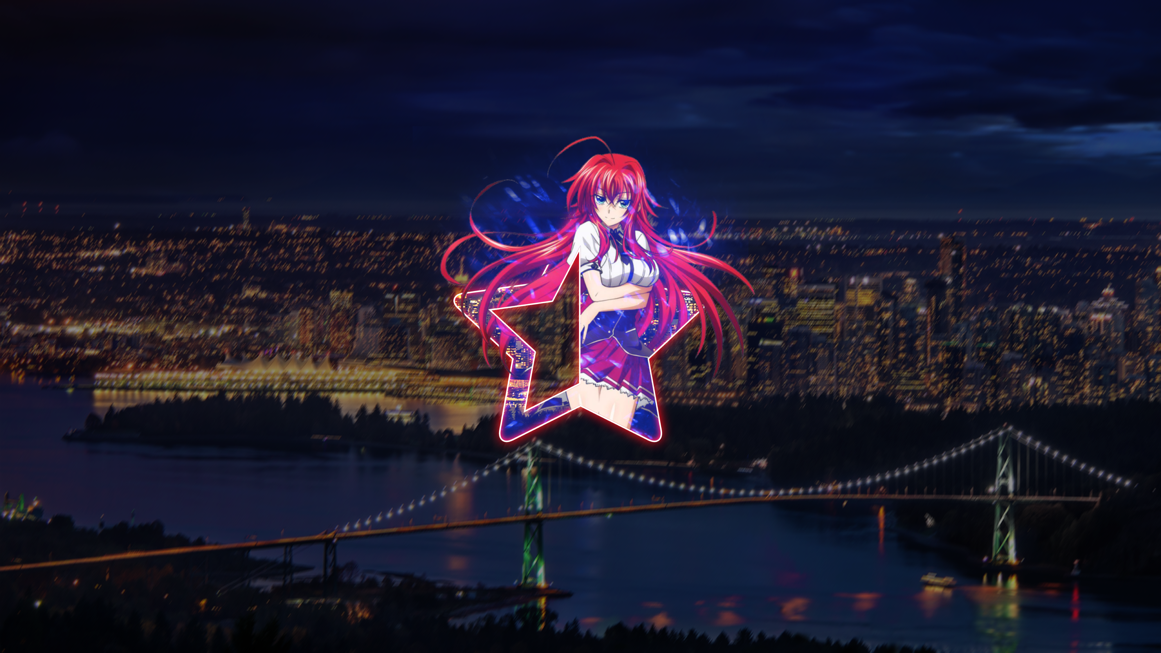 Anime 4000x2250 Gremory Rias High School DxD digital art picture-in-picture anime girls anime sky redhead blue eyes long hair