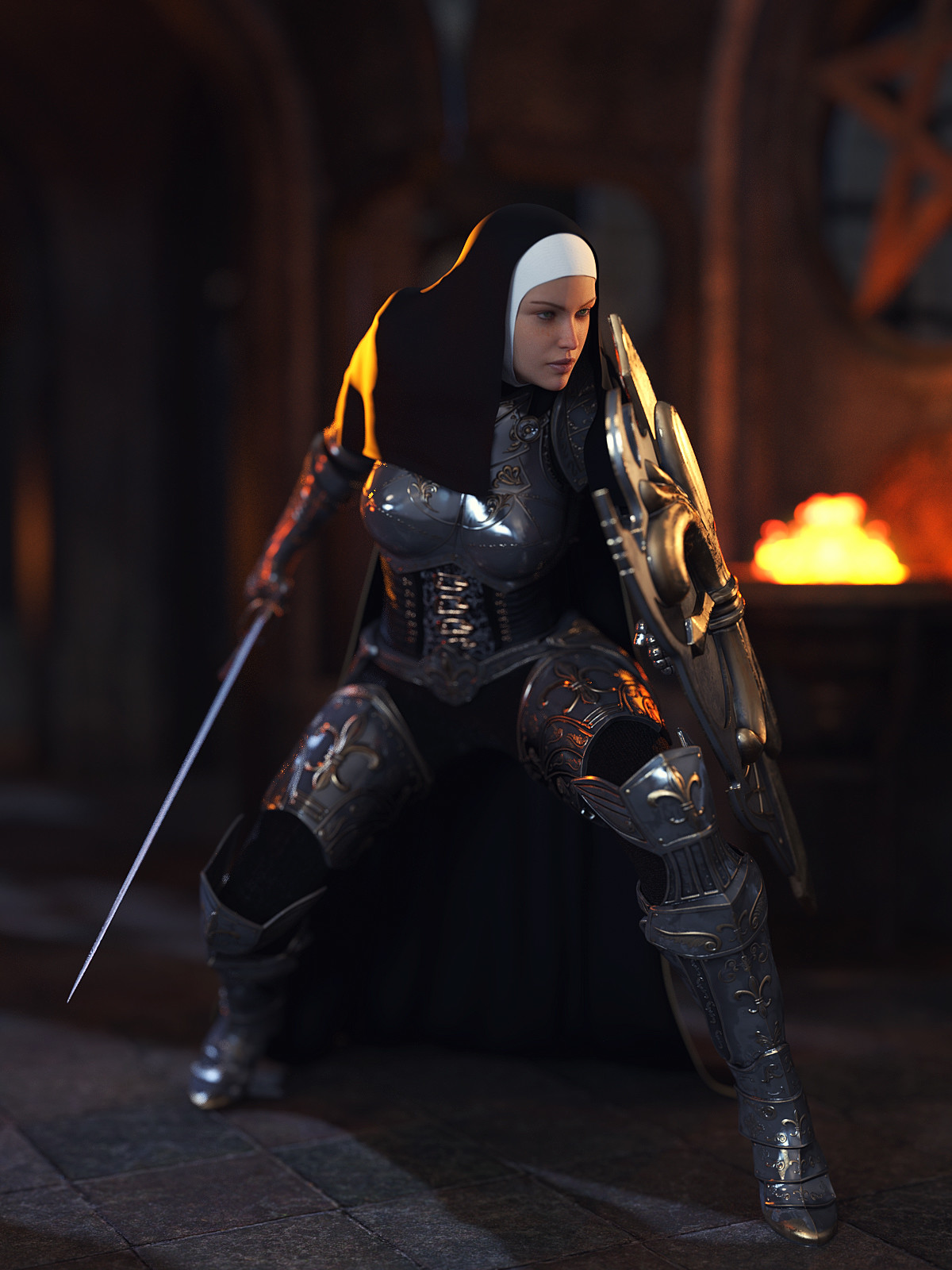 General 1200x1600 CGI nuns warrior fantasy art fantasy girl sword shield armor women with swords