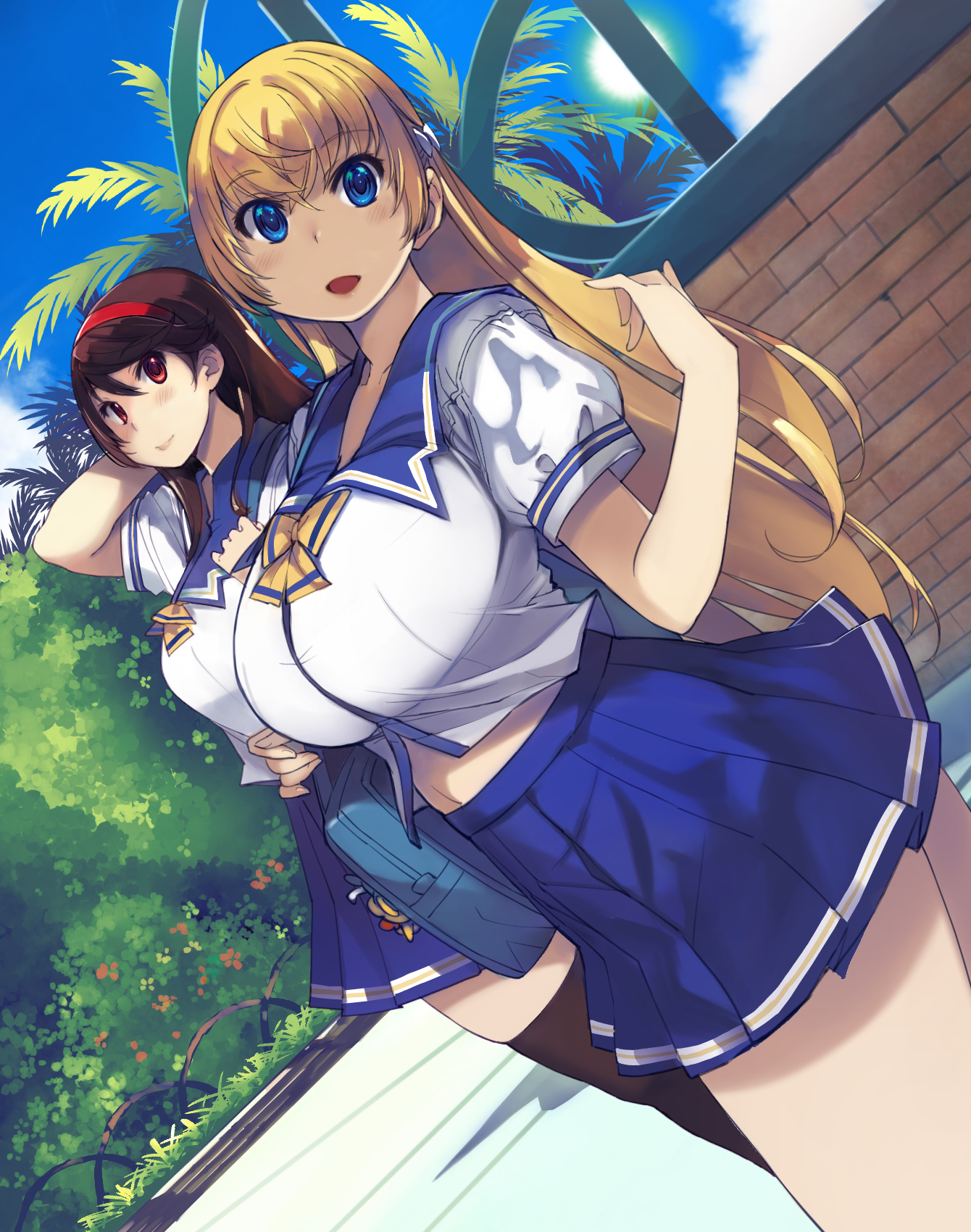 Anime 1340x1700 anime anime girls Miltea big boobs blonde portrait display brunette school uniform