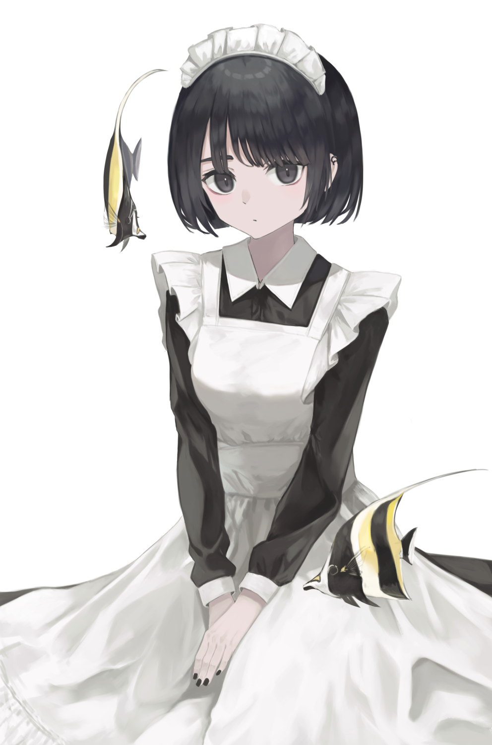 Anime 992x1500 anime anime girls digital art artwork 2D portrait display Ogami Ren maid outfit short hair black hair black eyes