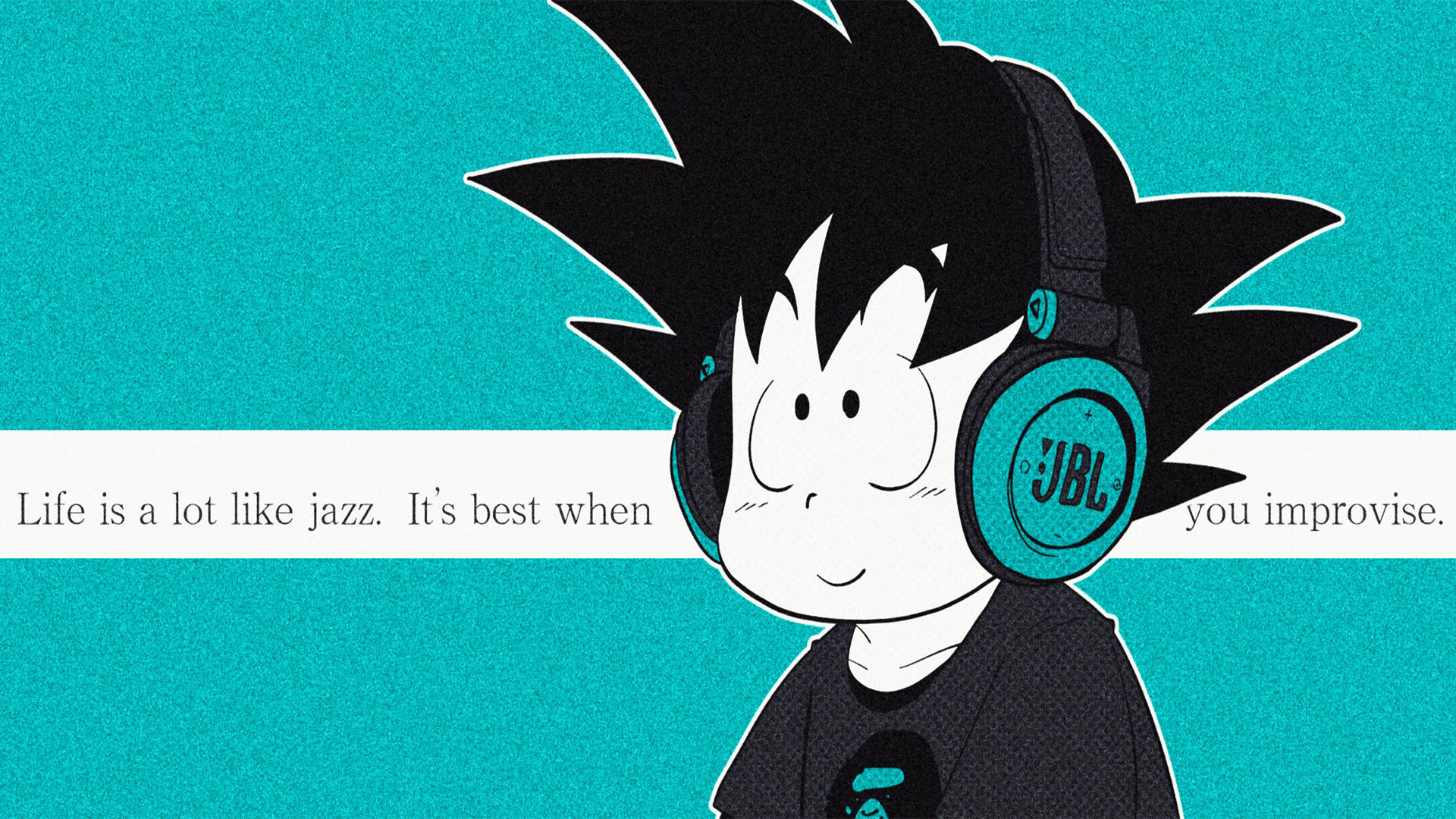 Anime 1920x1080 Son Goku Kid Goku headphones music sound Jazz Dragon Ball text