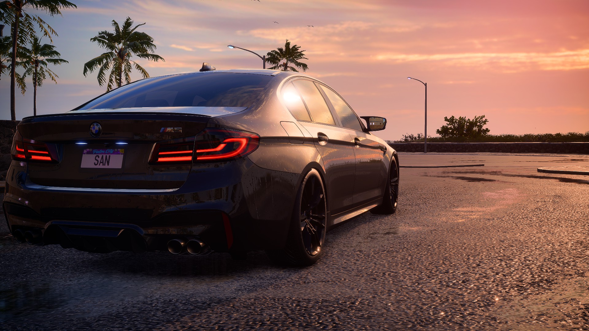 General 1920x1080 BMW m5 f90 carbon fiber  car street view city Need for Speed: Heat rear view BMW M5 German cars video games