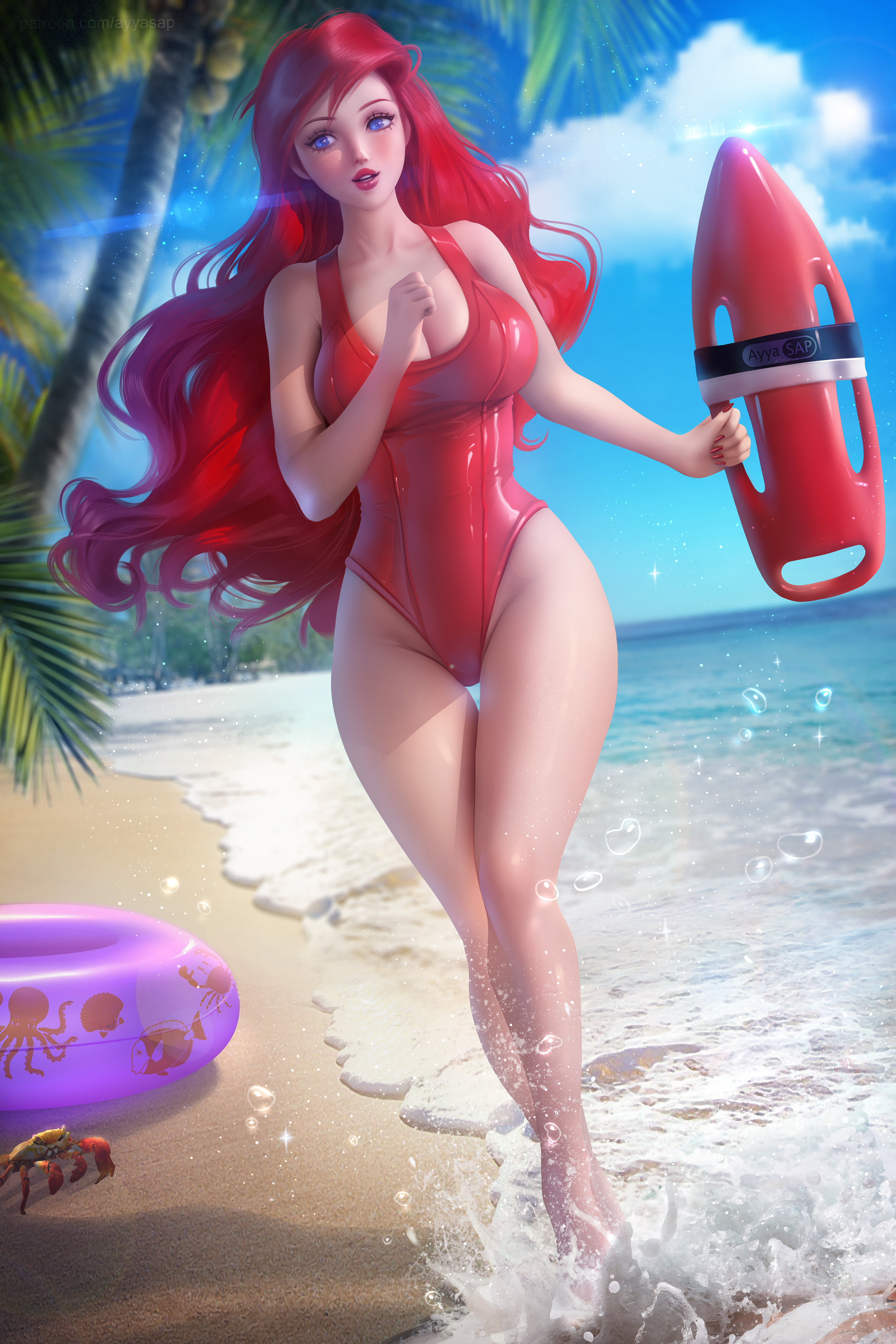 General 4000x6000 Ariel (Disney) The Little Mermaid Disney princesses swimwear Lifeguard 2D artwork drawing fan art Ayya Saparniyazova the gap