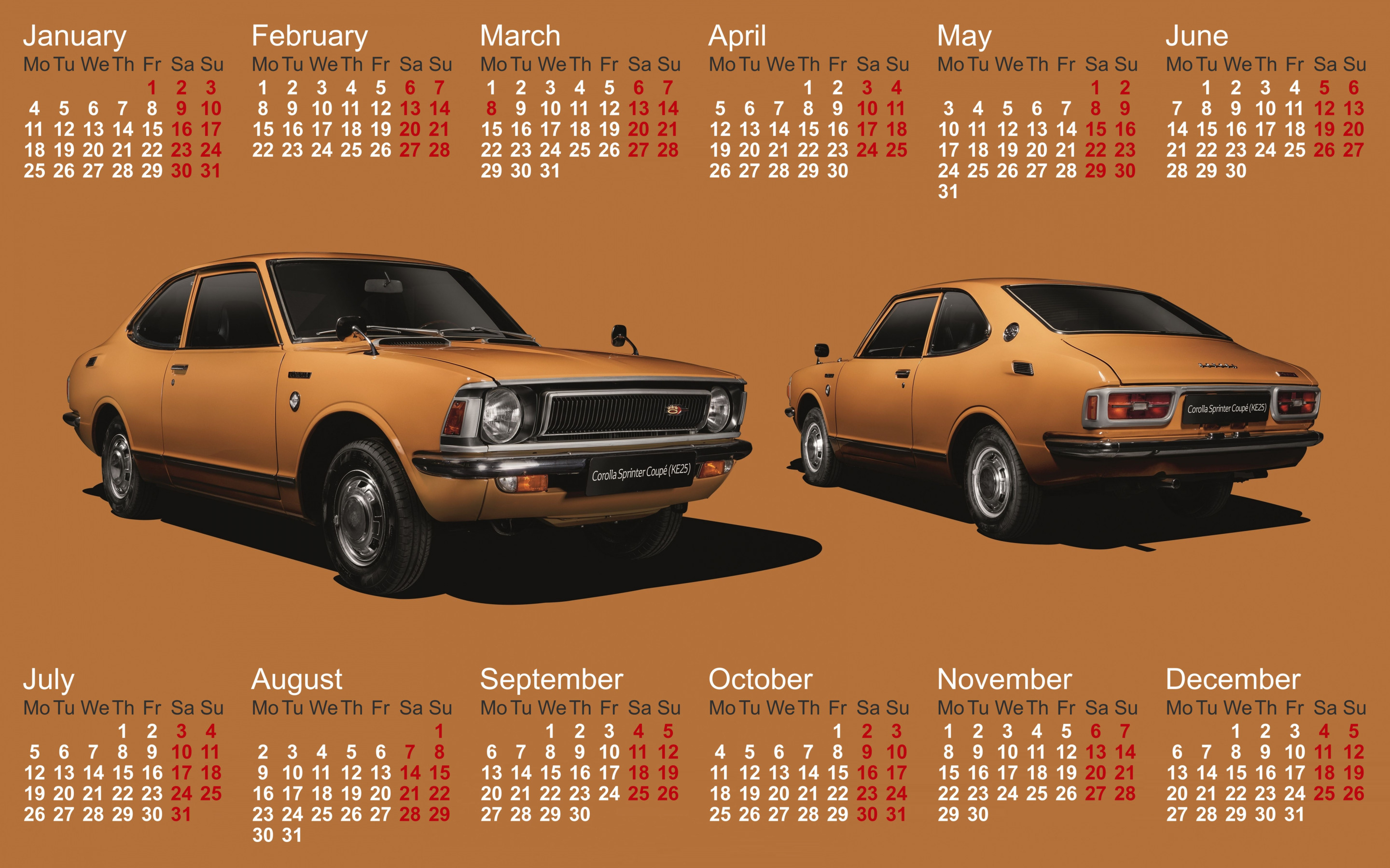 General 2880x1800 calendar 2021 (year) month numbers Toyota car Toyota Corolla coupe brown background