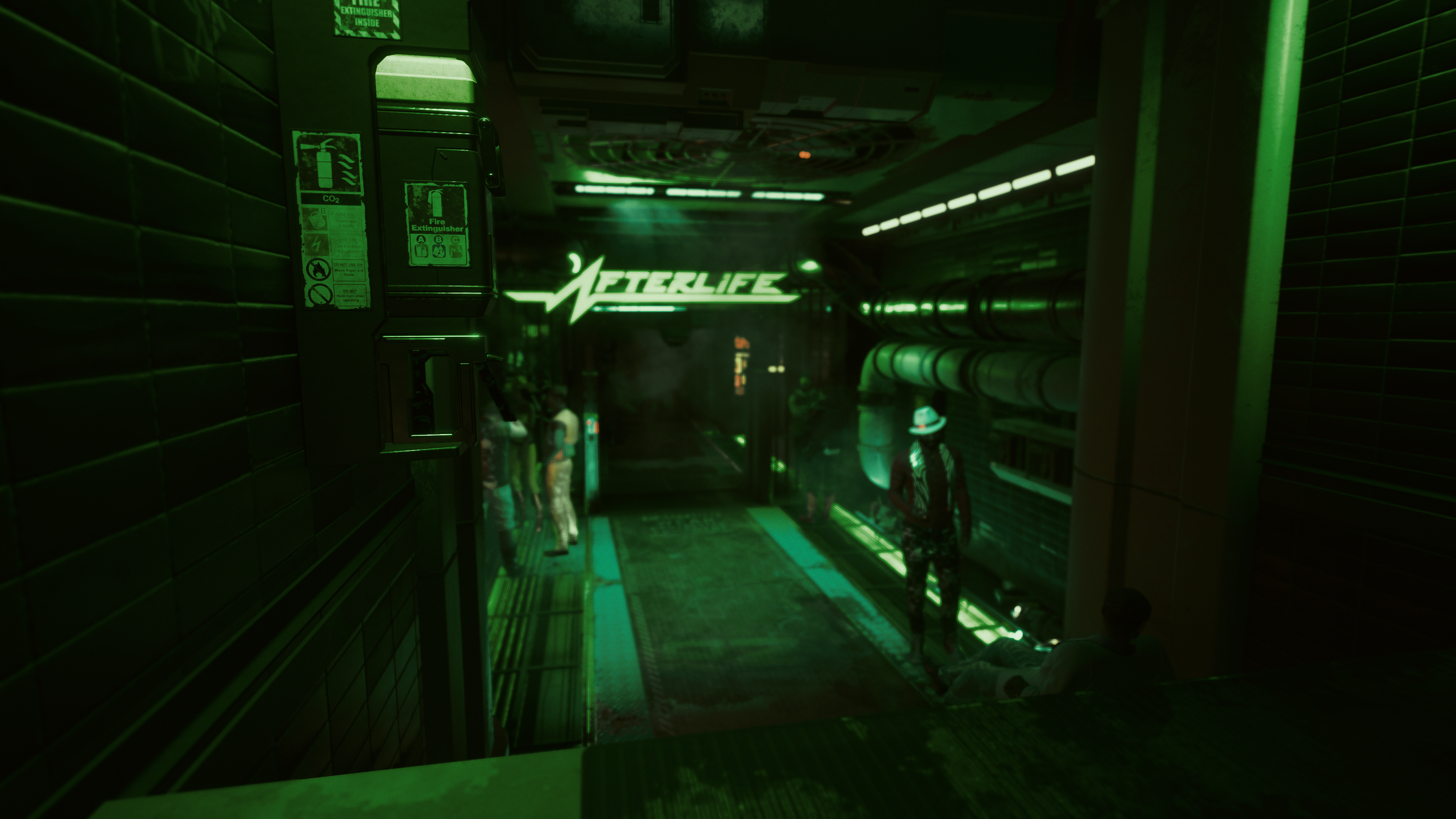 General 3840x2160 Cyberpunk 2077 video games lights neon green reflection afterlife underground street microchip cyber science fiction futuristic futuristic city people urban