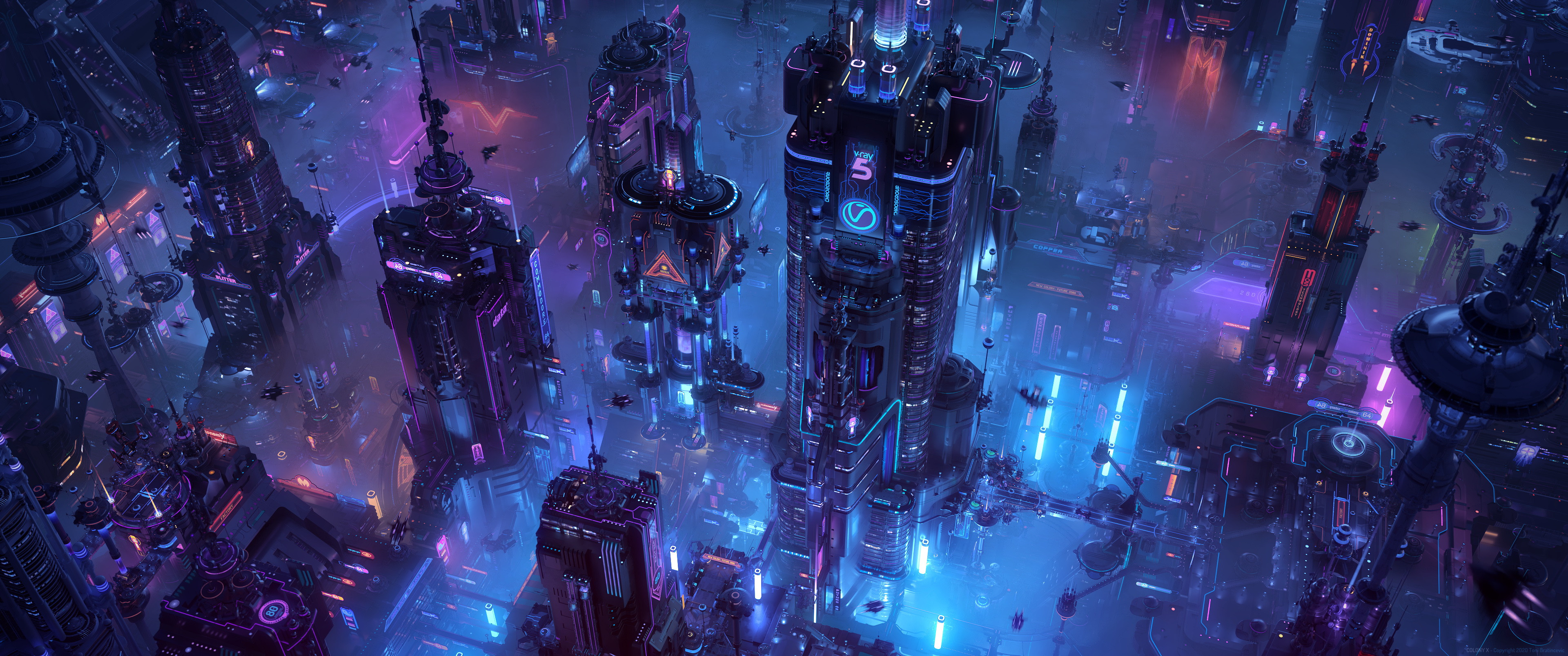 General 3840x1607 CGI digital art science fiction futuristic city