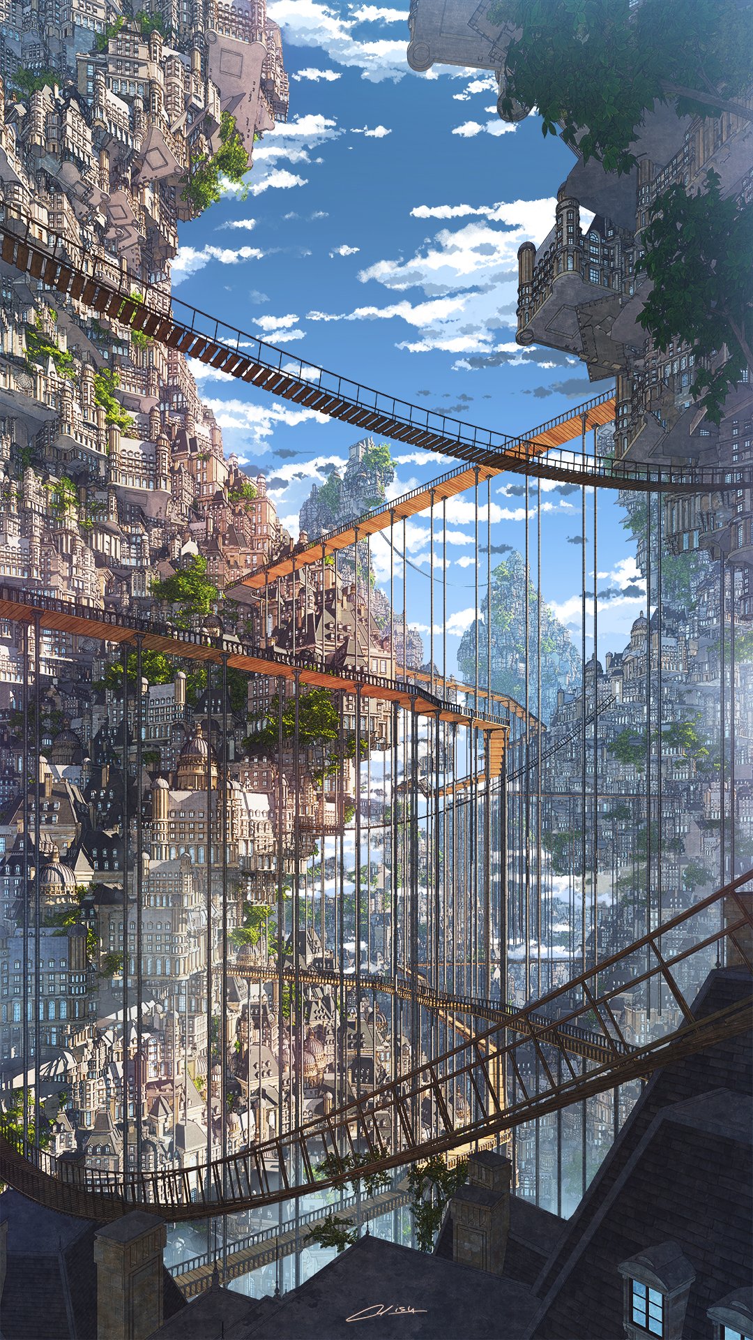 Anime 1080x1920 anime architecture sky wooden bridge Waisshu