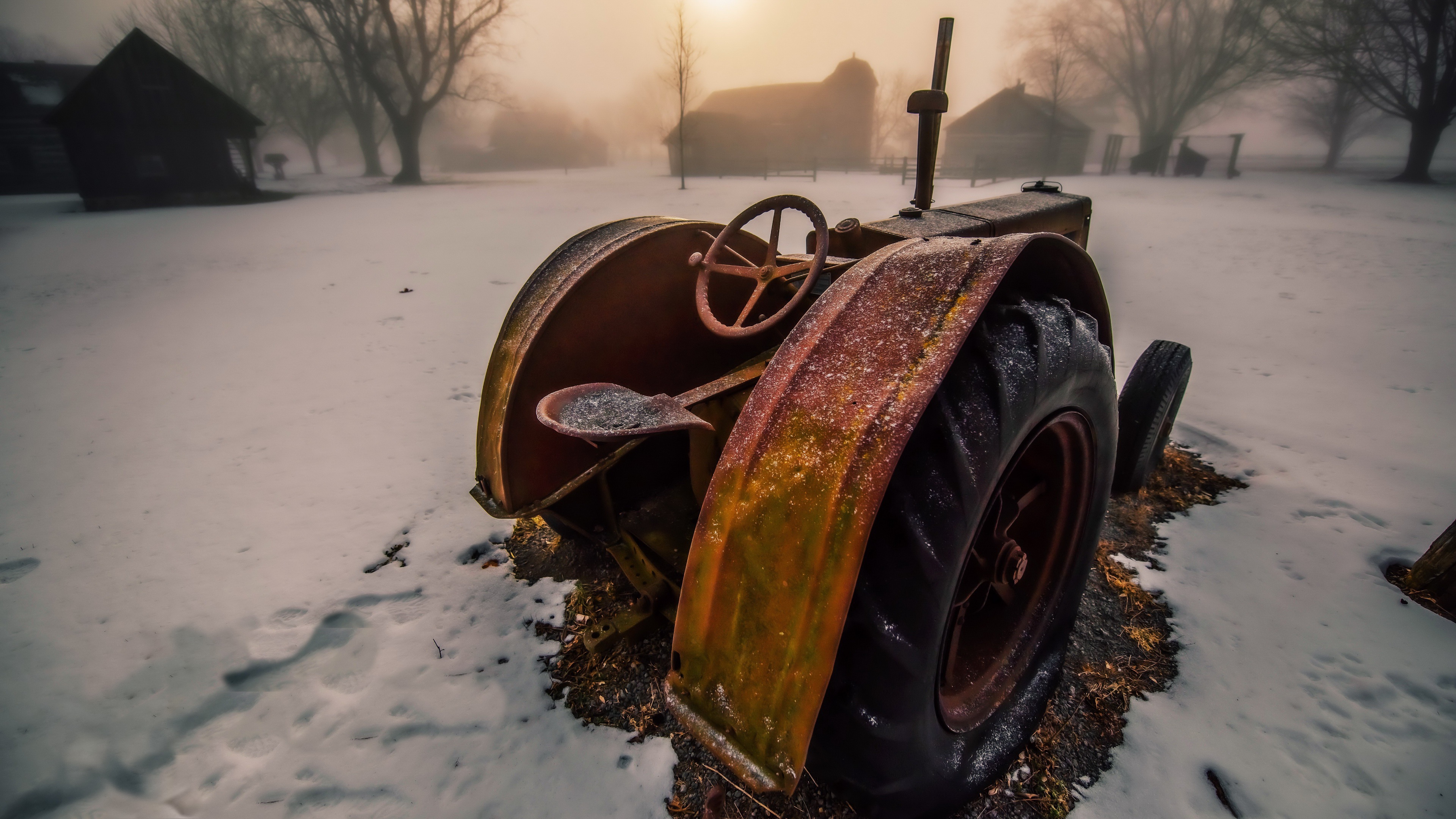 General 3840x2160 vehicle tractors cold winter snow outdoors rust