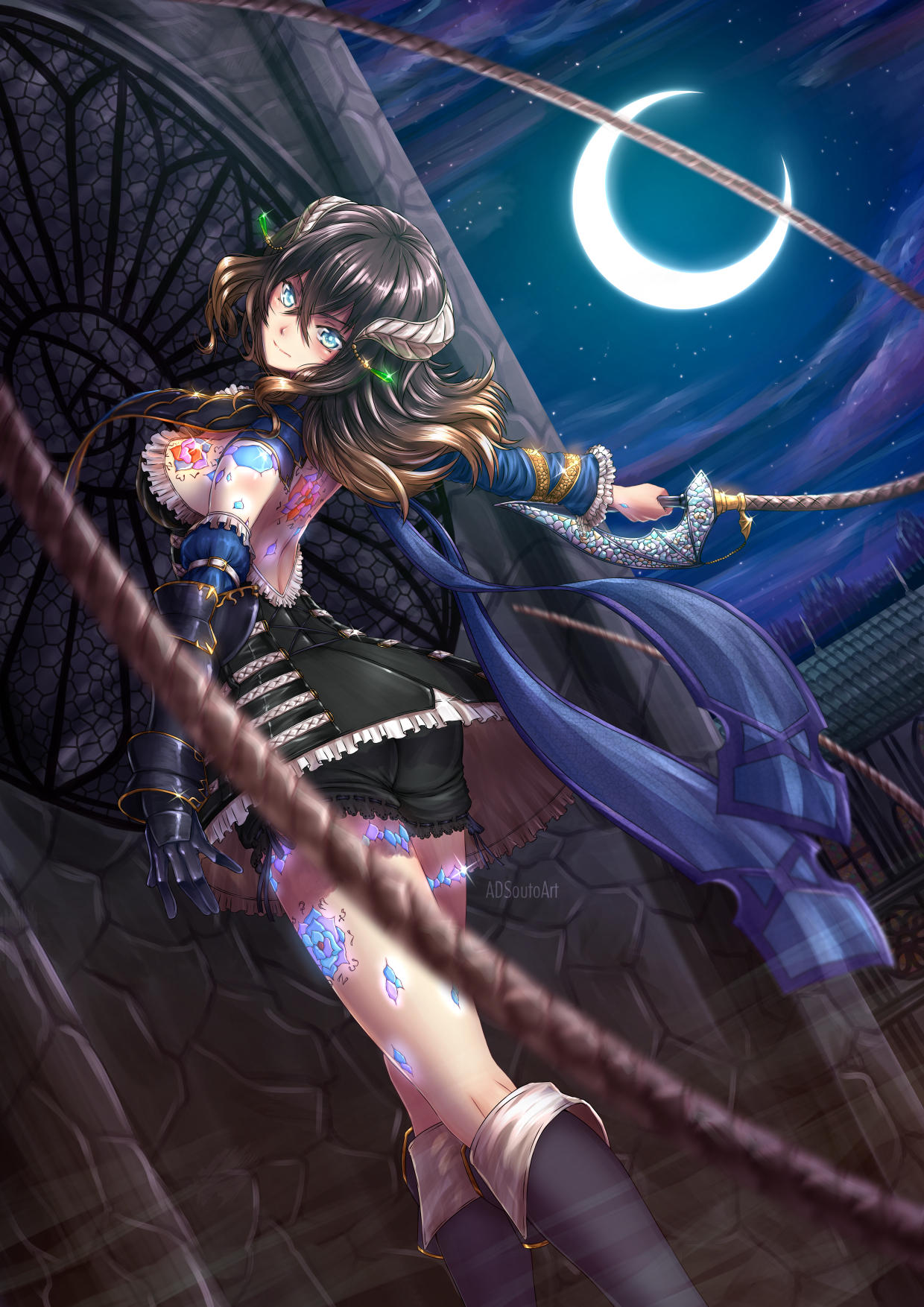 Anime 1240x1754 Miriam (Bloodstained) Bloodstained: Ritual of the Night brunette skirt gothic crescent moon frill dress