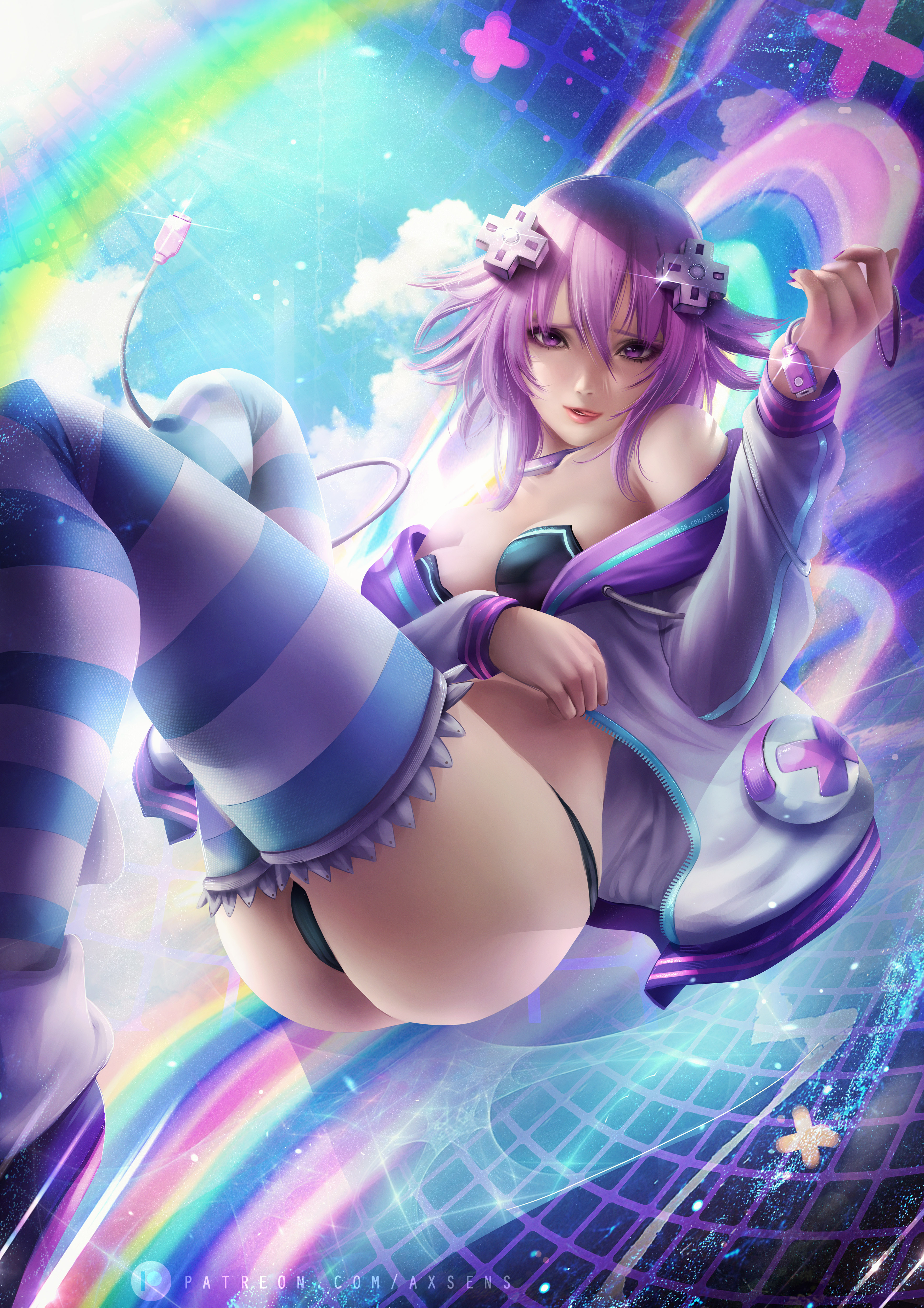 General 3532x5000 Axsens Neptune (Hyperdimension Neptunia) ass CGI women rainbows bikini Hyperdimension Neptunia