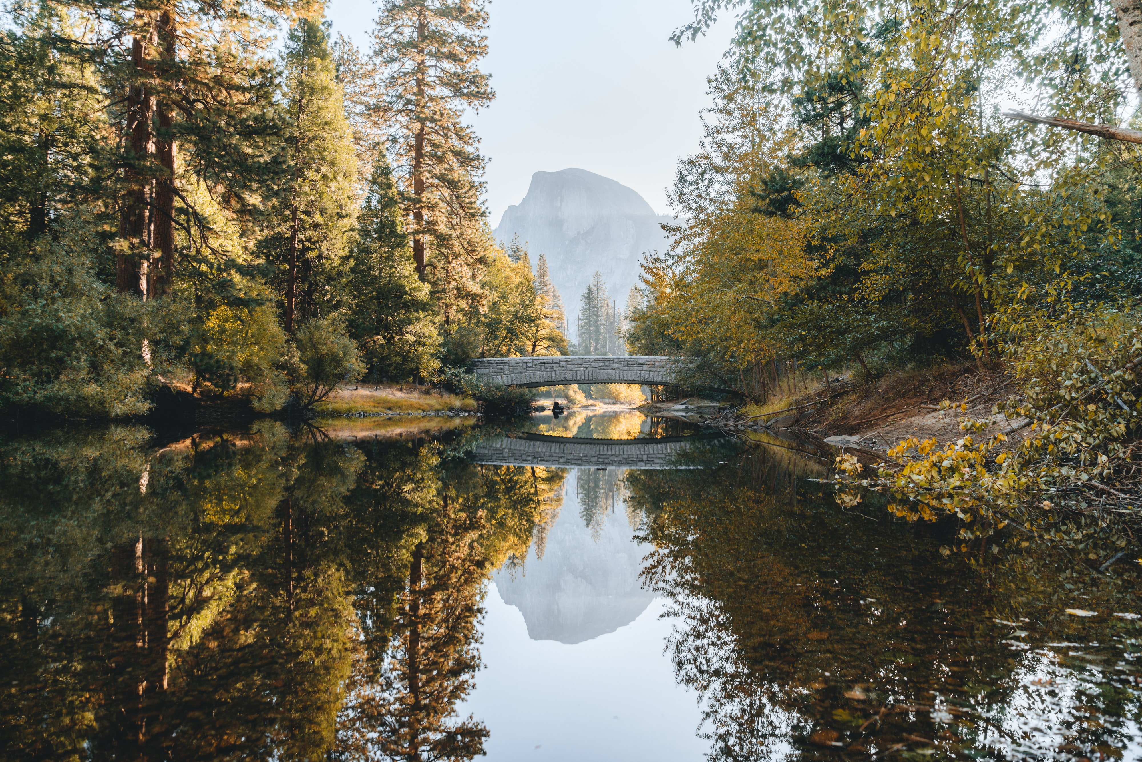 General 4000x2668 landscape nature trees river water reflection bridge Yosemite National Park Yosemite Valley