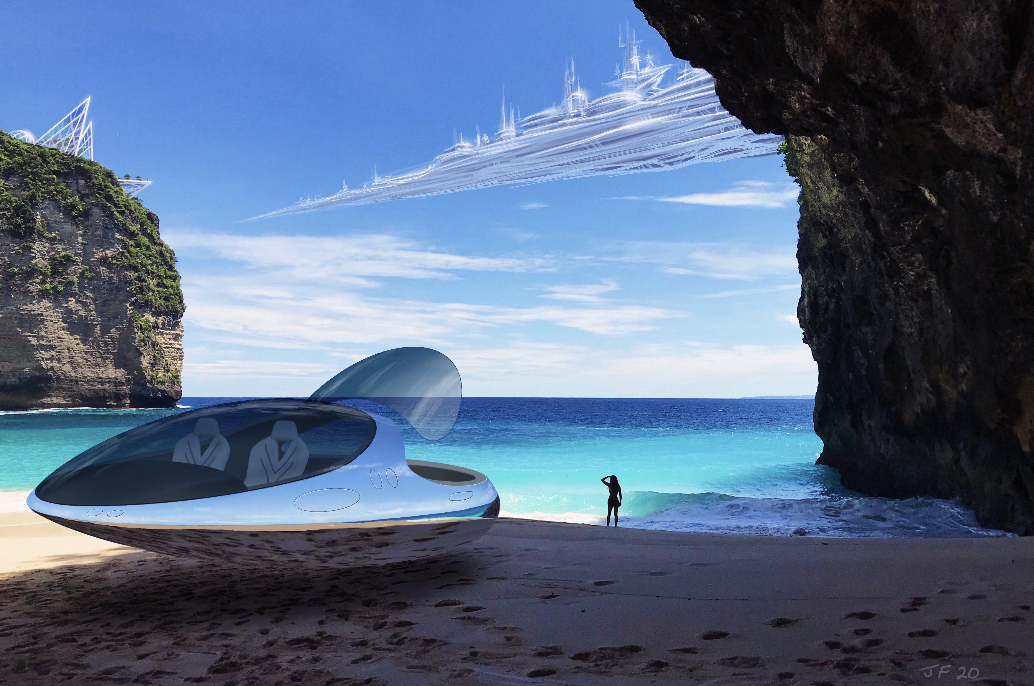 General 3506x2327 digital art science fiction spaceship beach