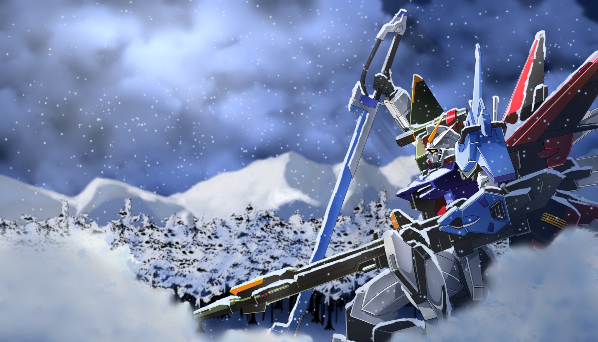 Anime 2048x1170 anime Gundam Mobil Suit Gundam Seed Super Robot Taisen Perfect Strike Gundam fan art digital art artwork mechs