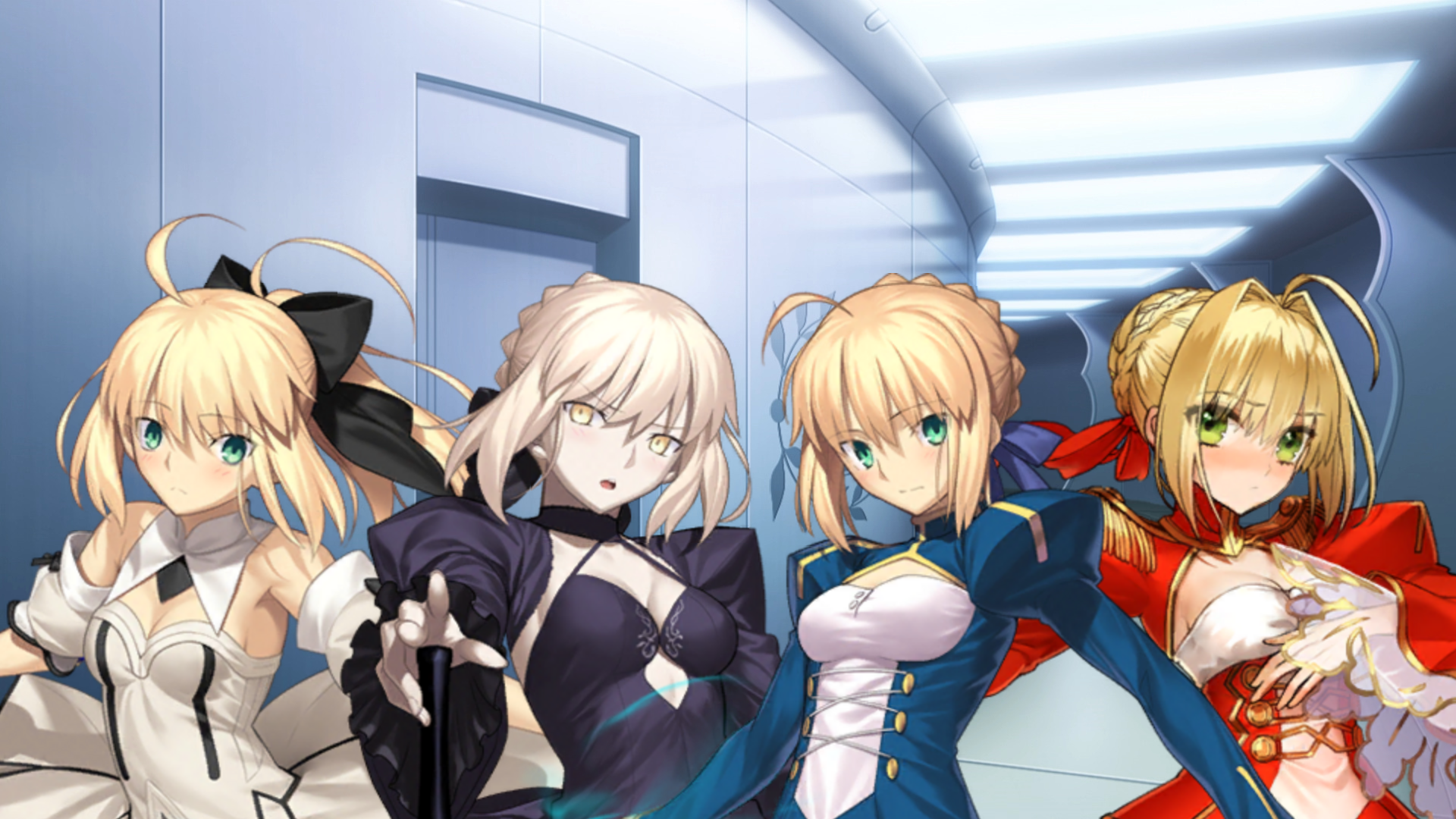 Anime 1920x1080 anime anime girls Fate series Fate/Stay Night fate/stay night: heaven's feel Fate/Unlimited Codes  Fate/Extra Fate/Extra CCC Fate/Grand Order Artoria Pendragon Saber Saber Alter Saber Lily Nero Claudius blonde ahoge boobs artwork digital art fan art edit