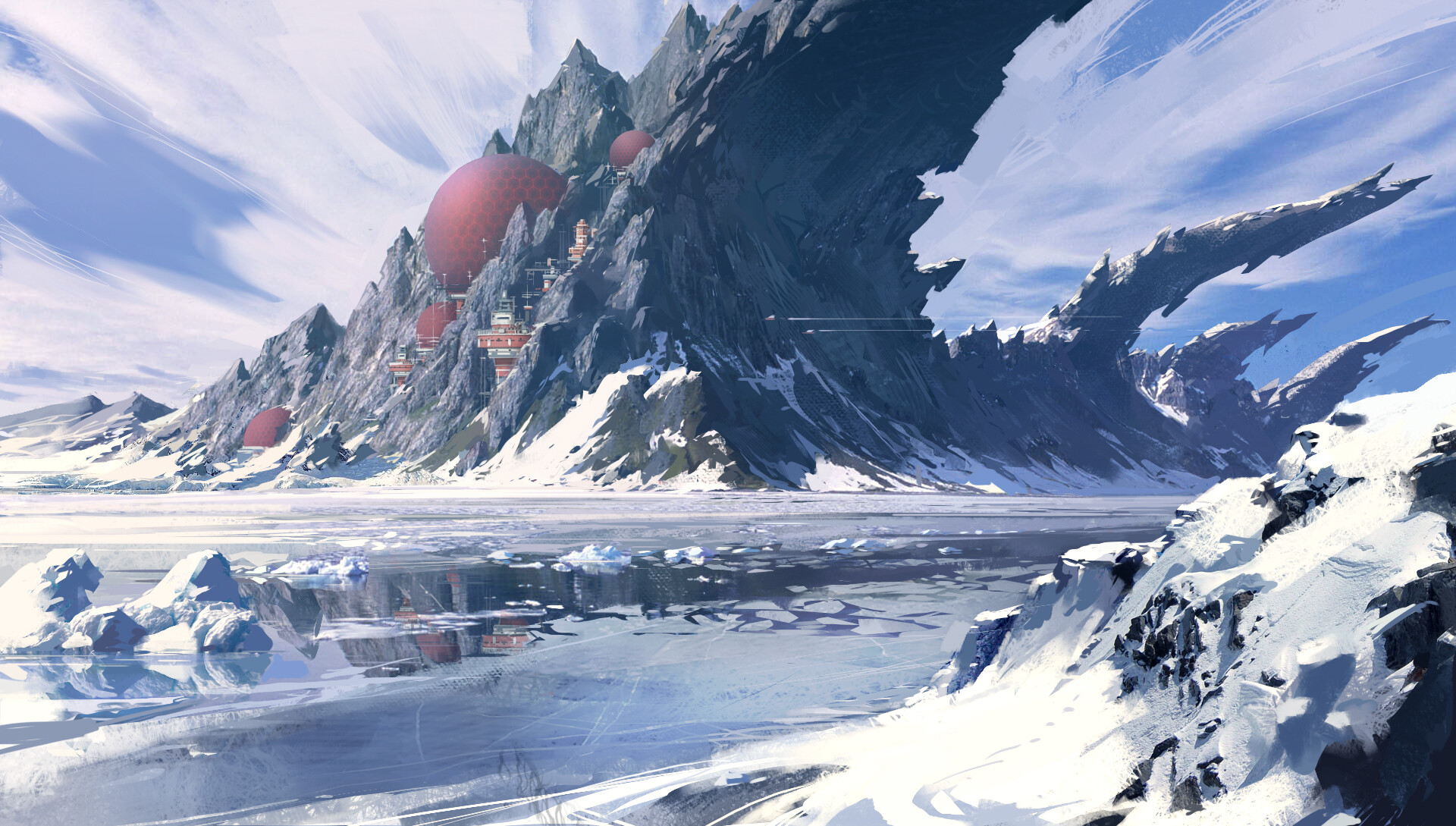 General 1920x1089 digital art fantasy art landscape snow futuristic spaceship mountains