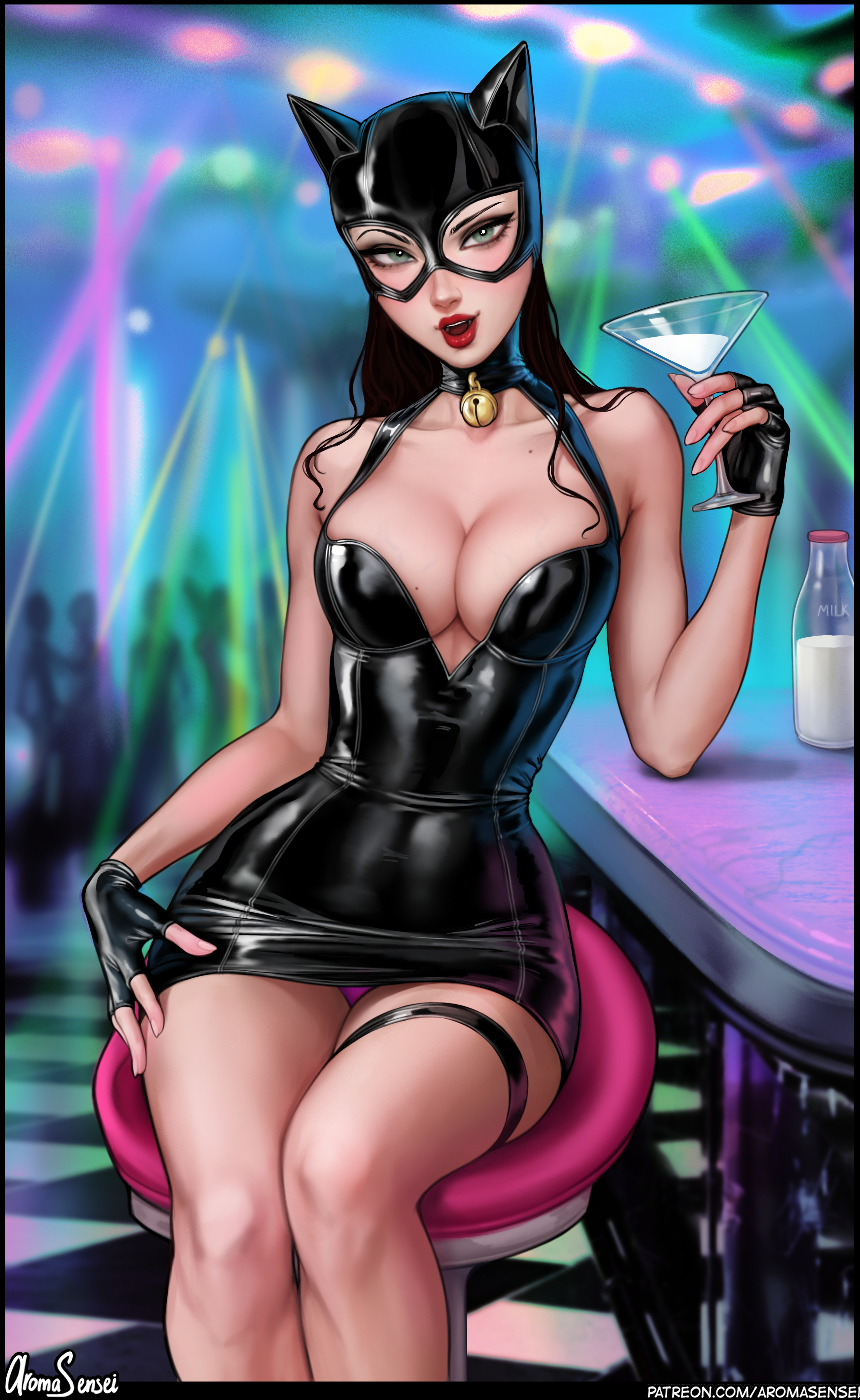 General 3073x5000 Catwoman DC Comics women fictional character dress black dress tight dress cleavage upskirt panties milk mask cat mask 2D artwork drawing fan art Aroma Sensei