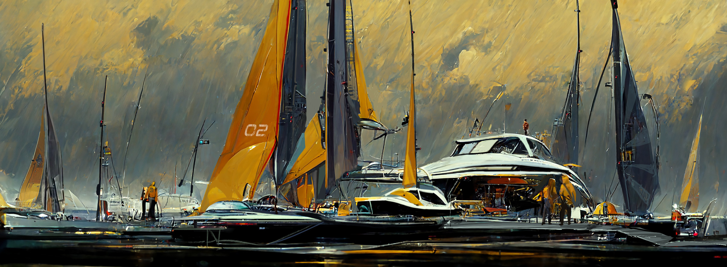 General 2432x896 artwork digital art people boat sailboats