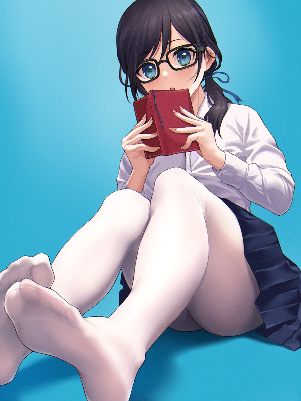 Anime 1000x1333 anime girls foot fetishism pantyhose school uniform Deca Purio glasses