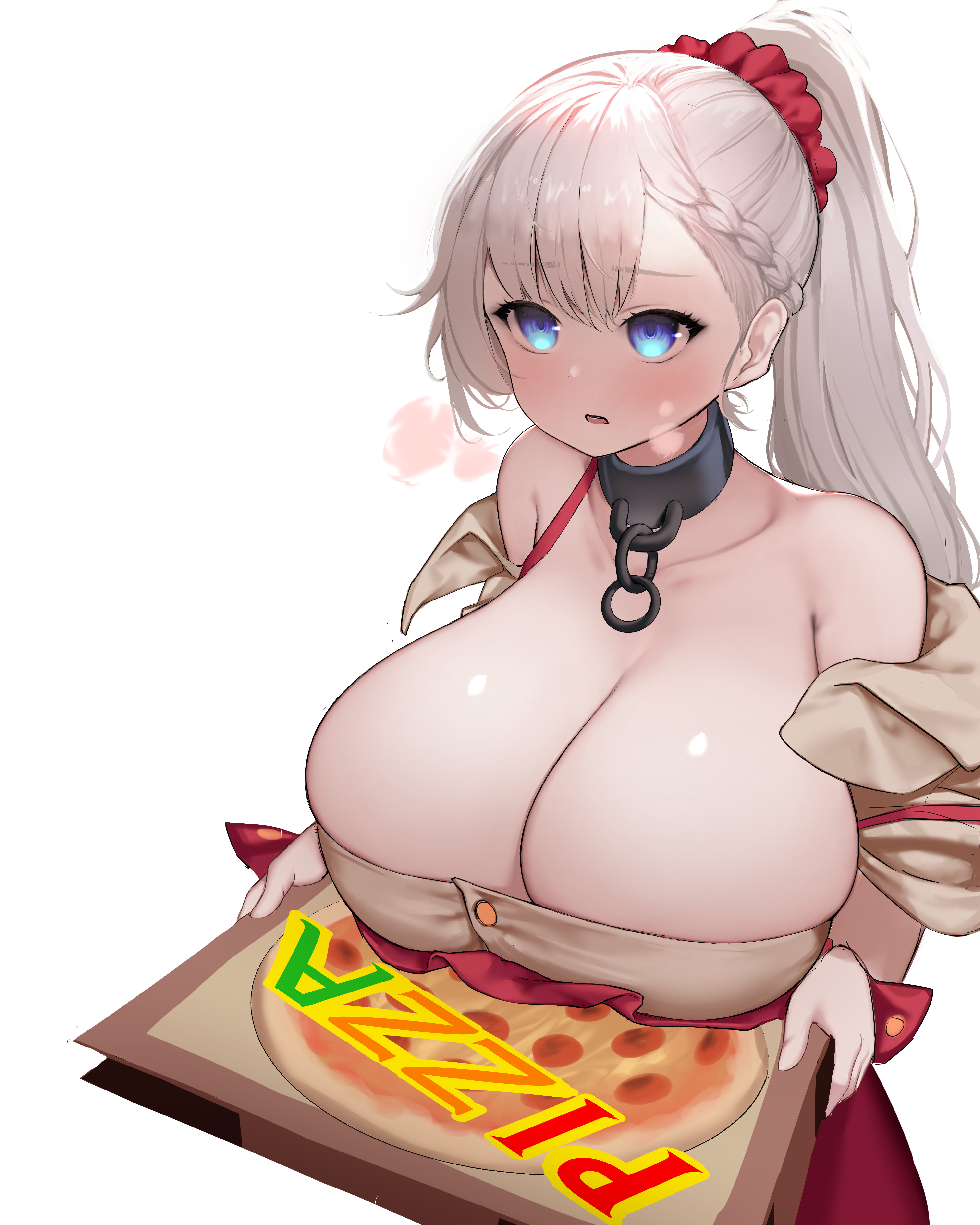Anime 4000x5000 anime girls Azur Lane Belfast (Azur Lane) Bbolalus cleavage boobs huge breasts big boobs pizza