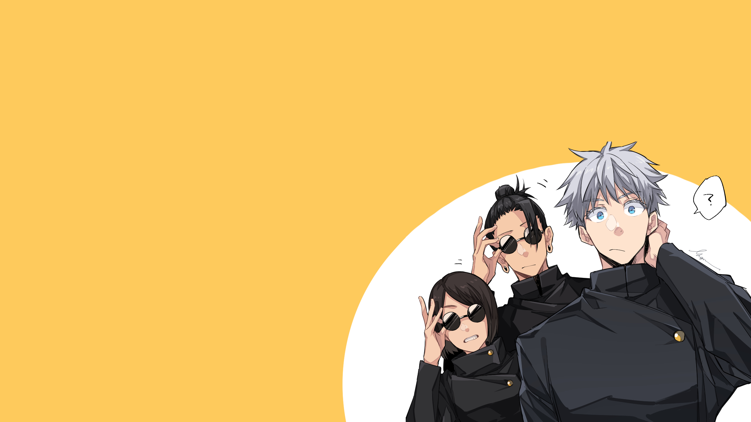Anime 2560x1440 Jujutsu Kaisen anime sunglasses white hair blue eyes orenji hnkn Suguru Geto Satoru Gojo