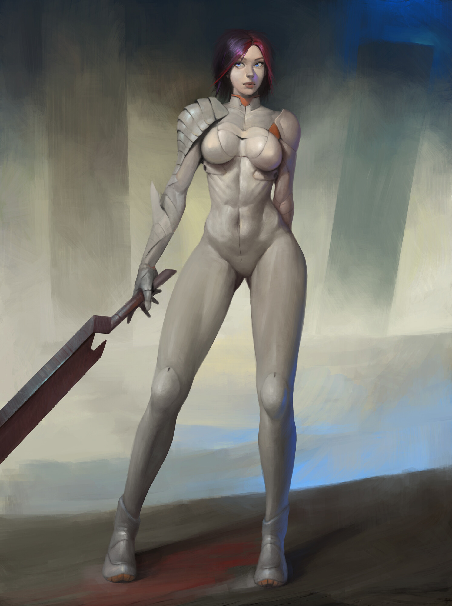 General 1492x2000 Oleg Bulakh artwork ArtStation women fantasy art fantasy girl standing boobs sword belly weapon women with swords