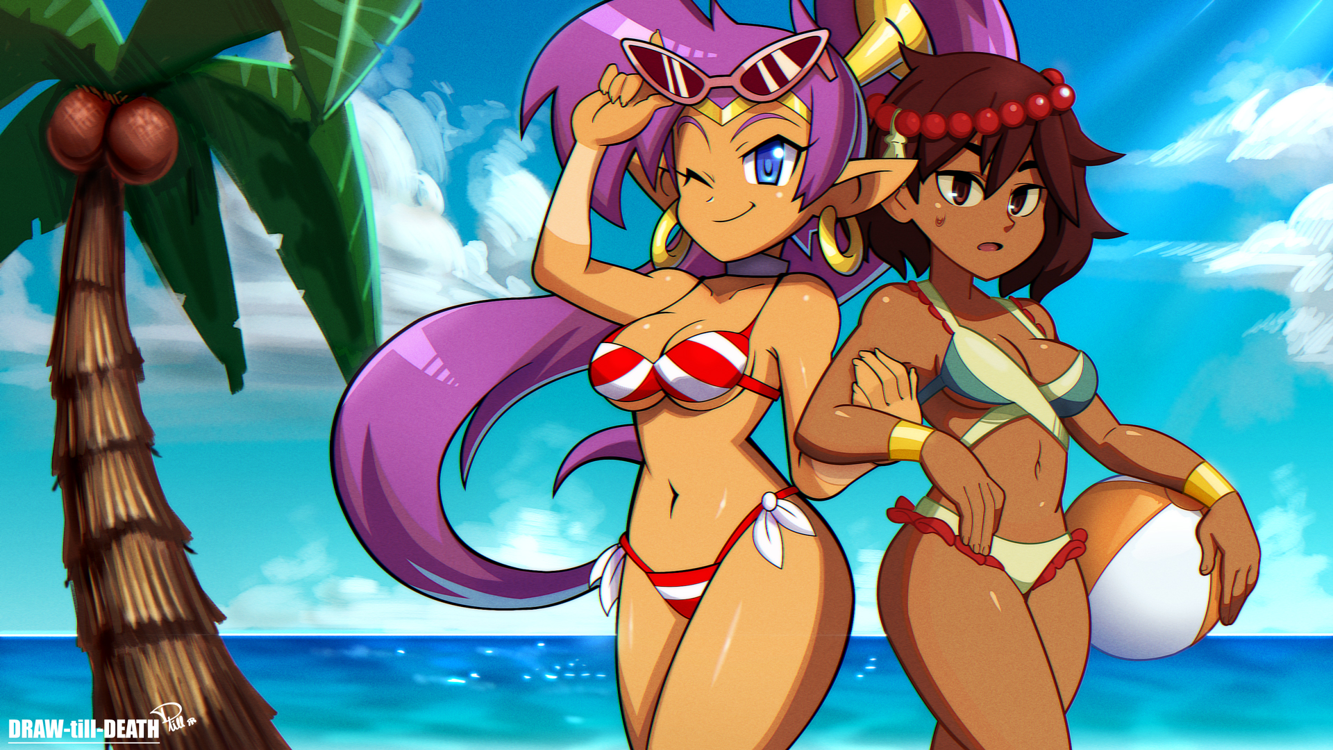 Anime 1920x1080 Shantae Indivisible Ajna video game girls beach bikini