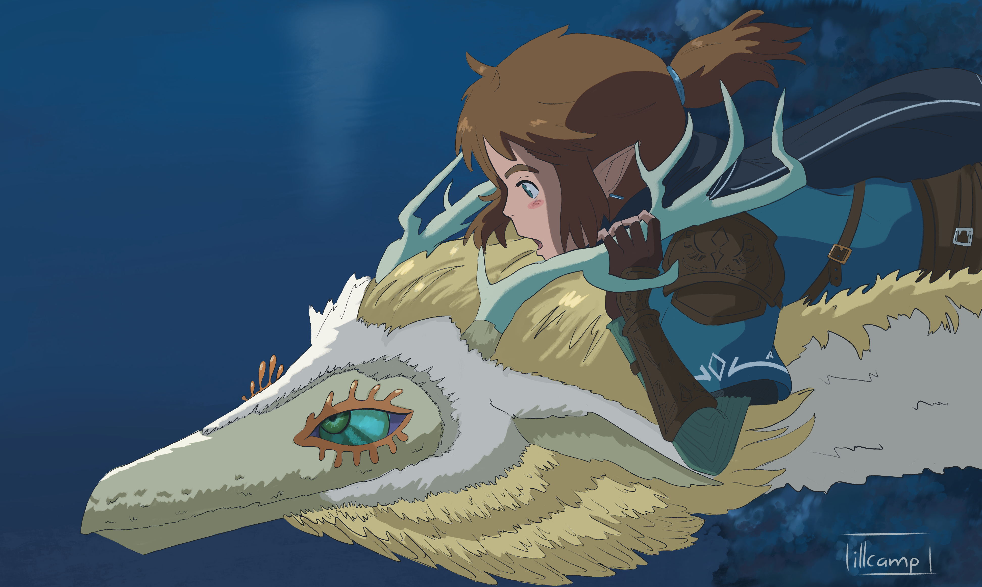 Anime 3888x2325 The Legend of Zelda: Tears of the Kingdom Link dragon Studio Ghibli Chinese dragon crossover creature pointy ears watermarked