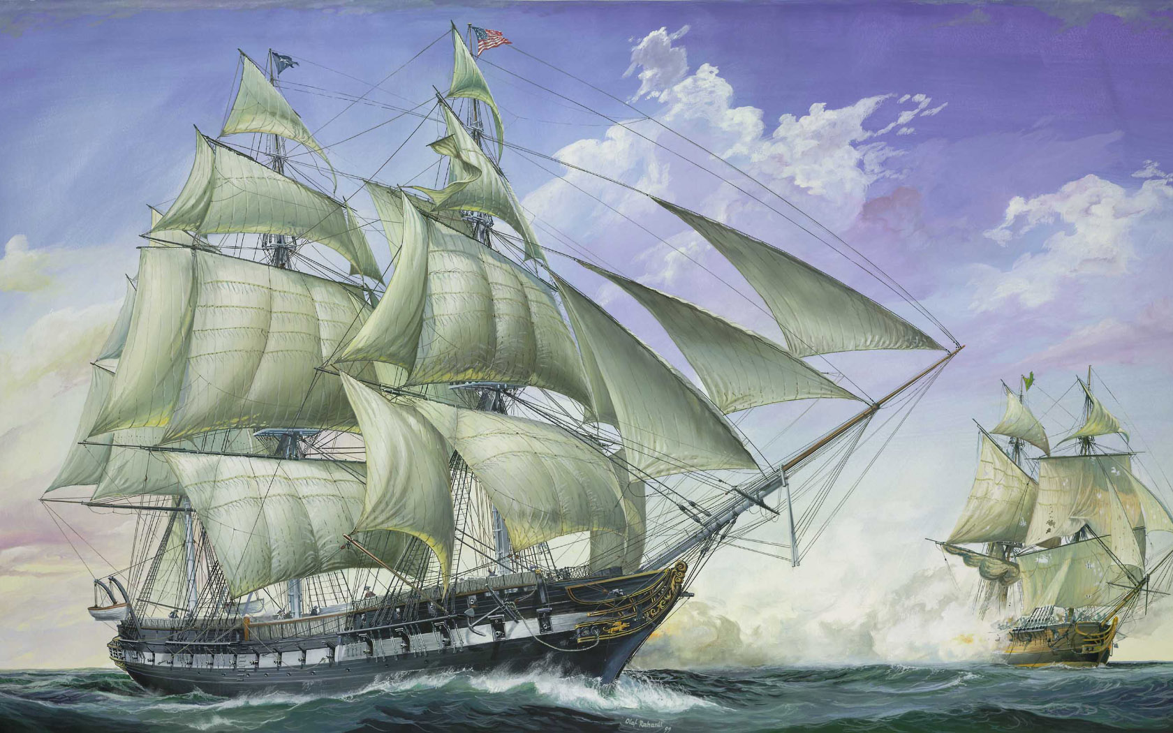General 1680x1050 warship sea sky ship water clouds artwork flag