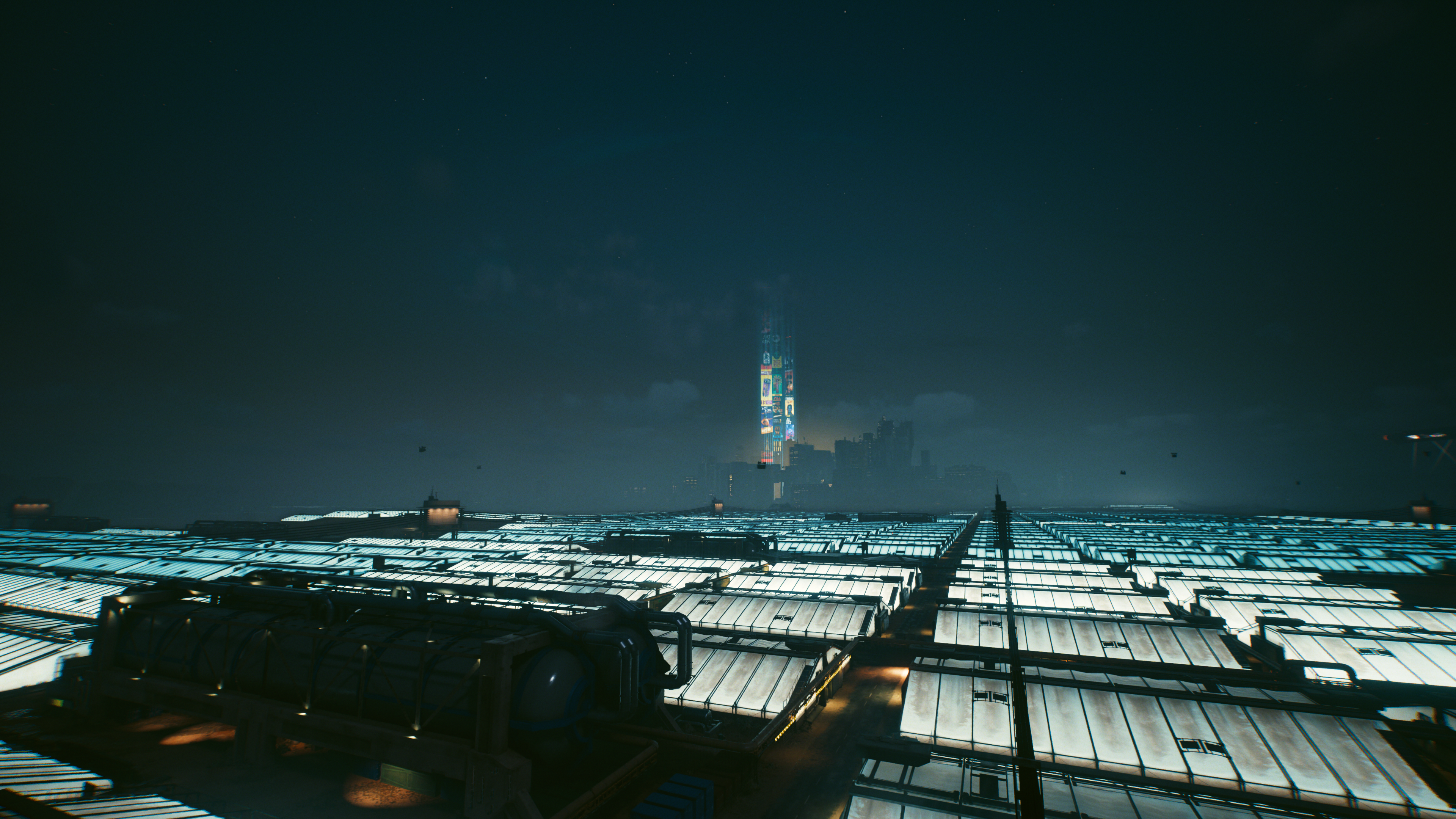 General 3840x2160 Cyberpunk 2077 CGI video games night sky clouds city city lights technology