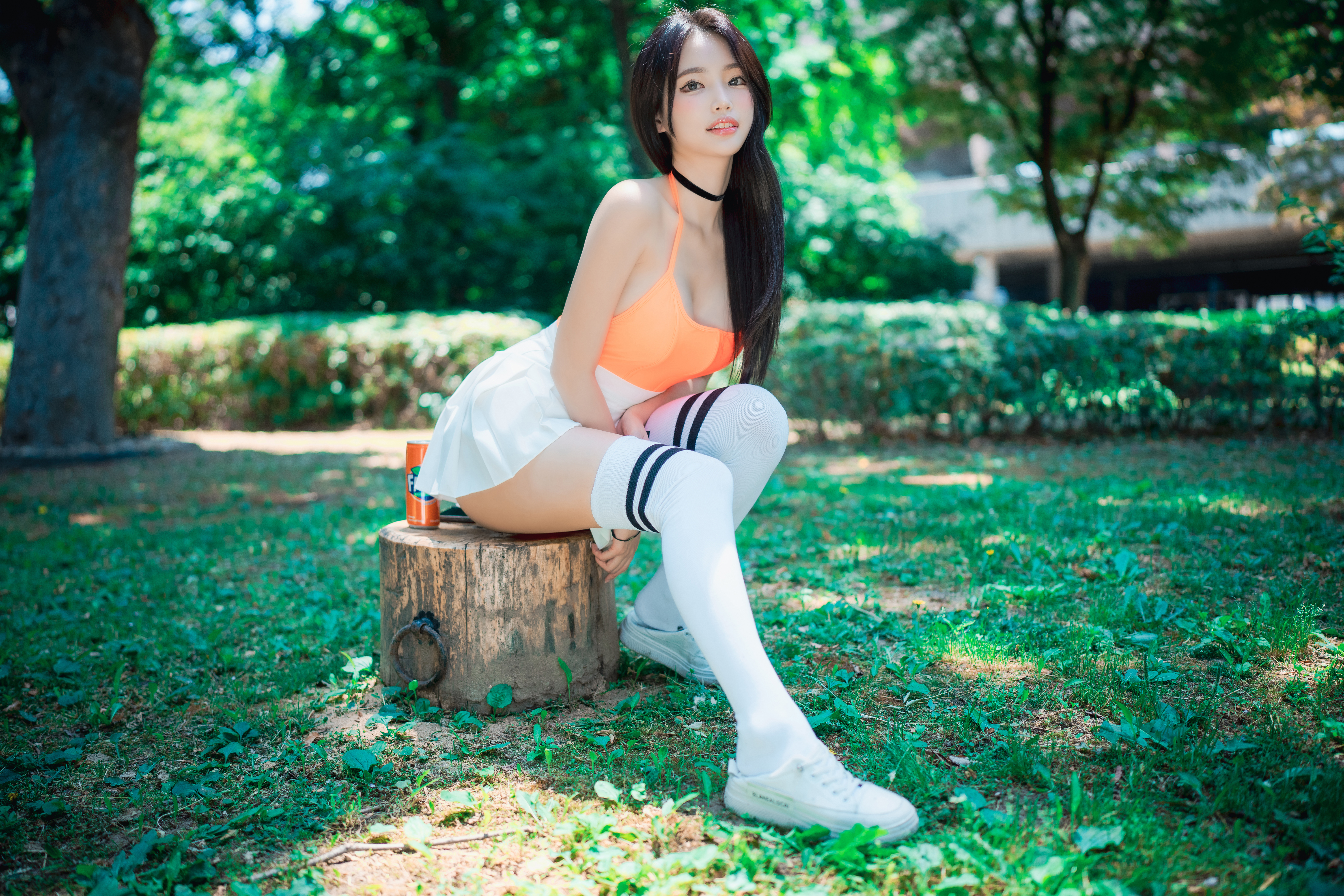 People 6000x4000 Yoon Seorin DJAWA women model Asian Korean women women outdoors Fanta skirt OTK socks choker
