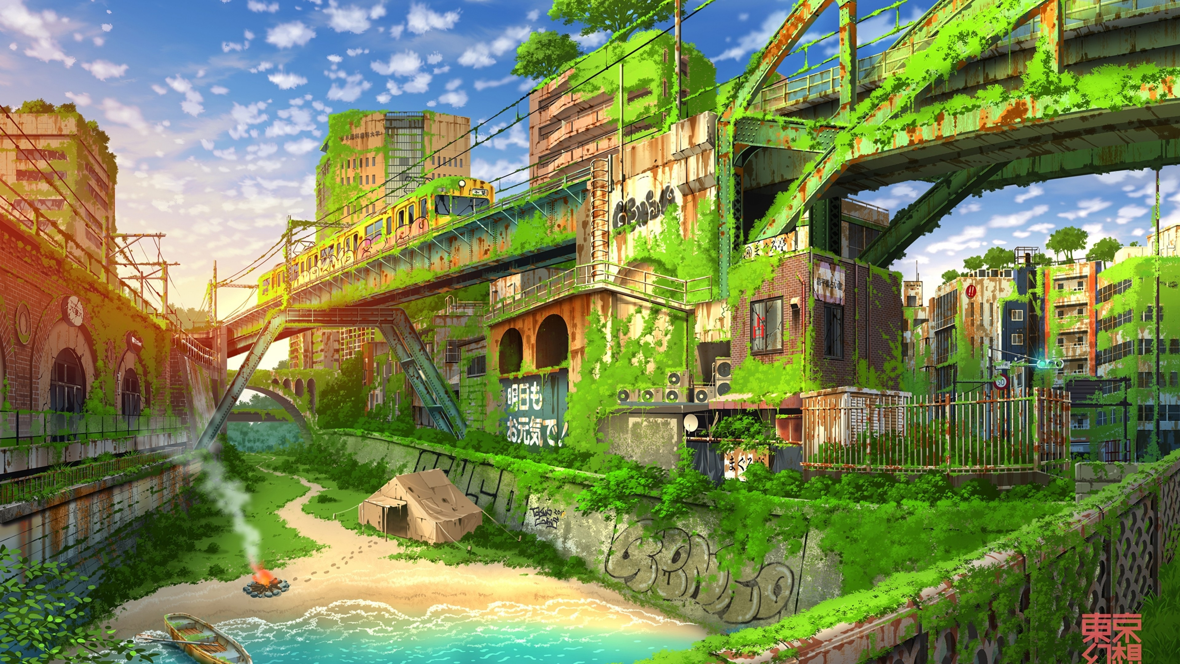 Anime 3840x2160 anime Paisaje Soulworker anime city water fire boat sunset glow