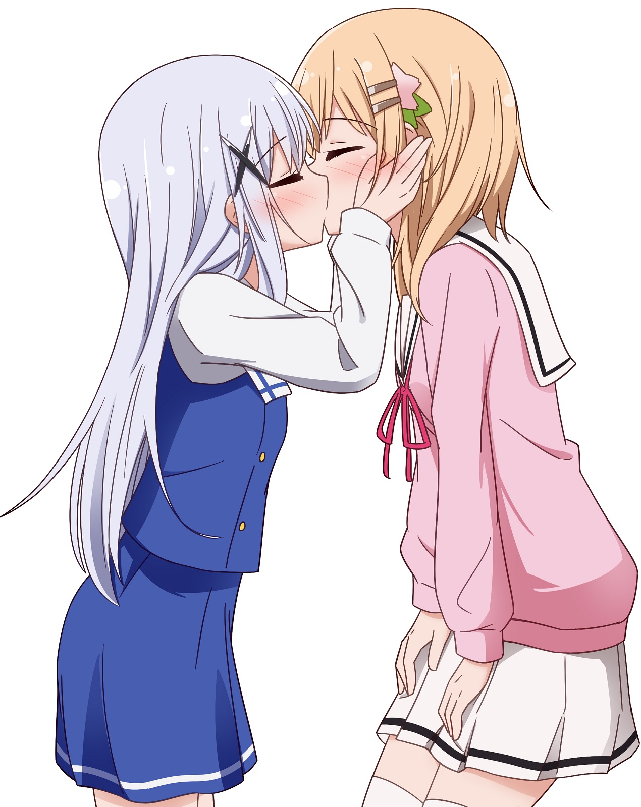 Anime 1270x1600 yuri kissing blonde Kafuu Chino Hoto Kokoa Gochuumon wa Usagi Desu ka?