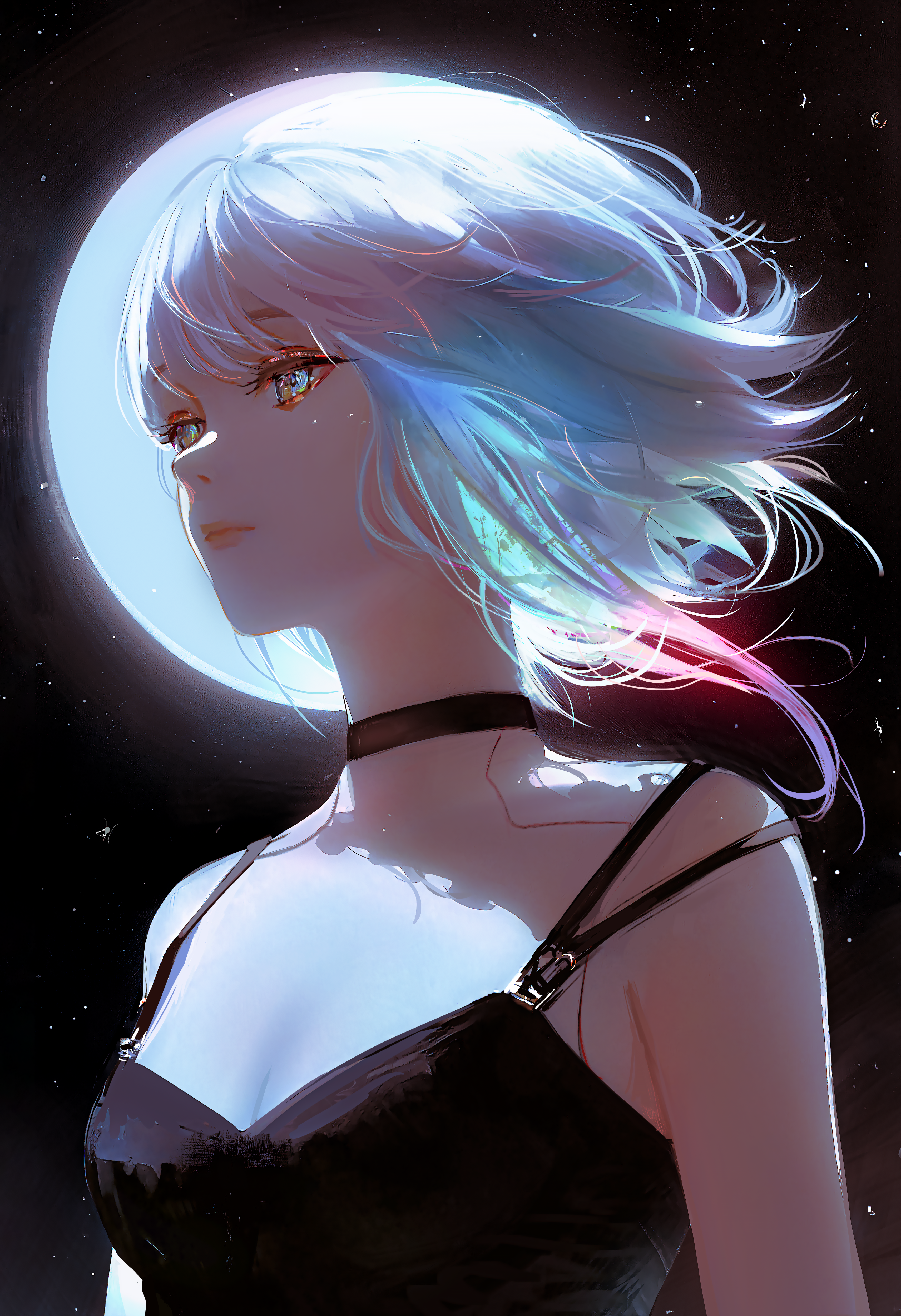 Anime 3422x5000 fan art digital art Nixeu Moon full moon night Lucyna Kushinada (Cyberpunk: Edgerunners)