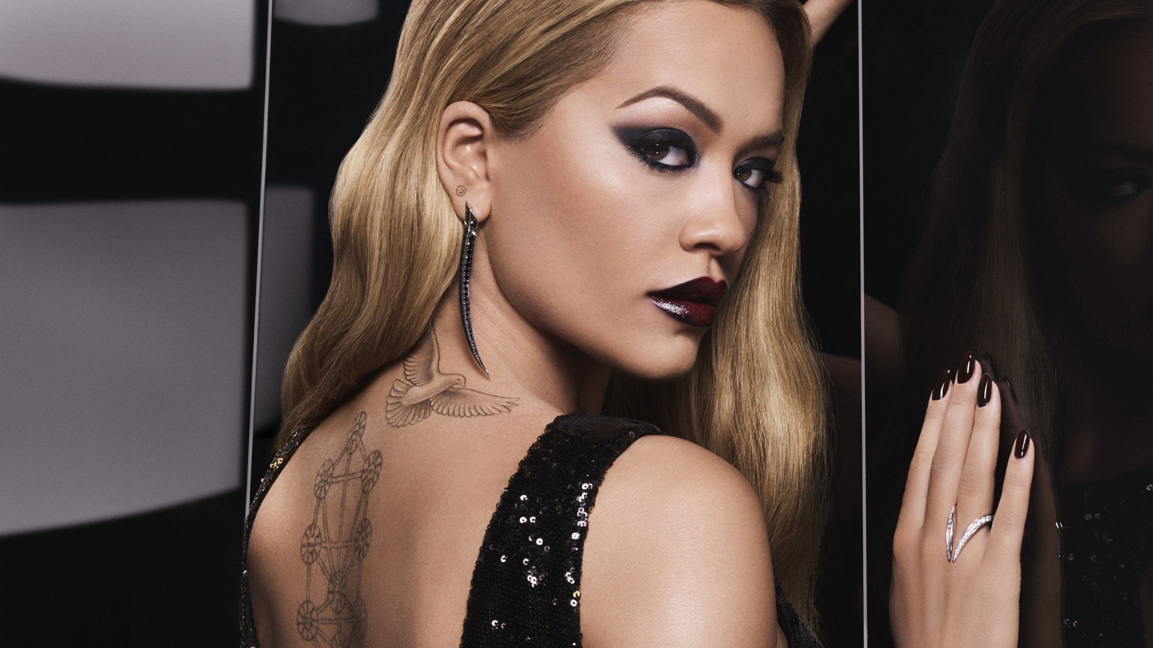 People 3840x2160 women Rita Ora celebrity blonde dress portrait makeup tattoo Sefirot