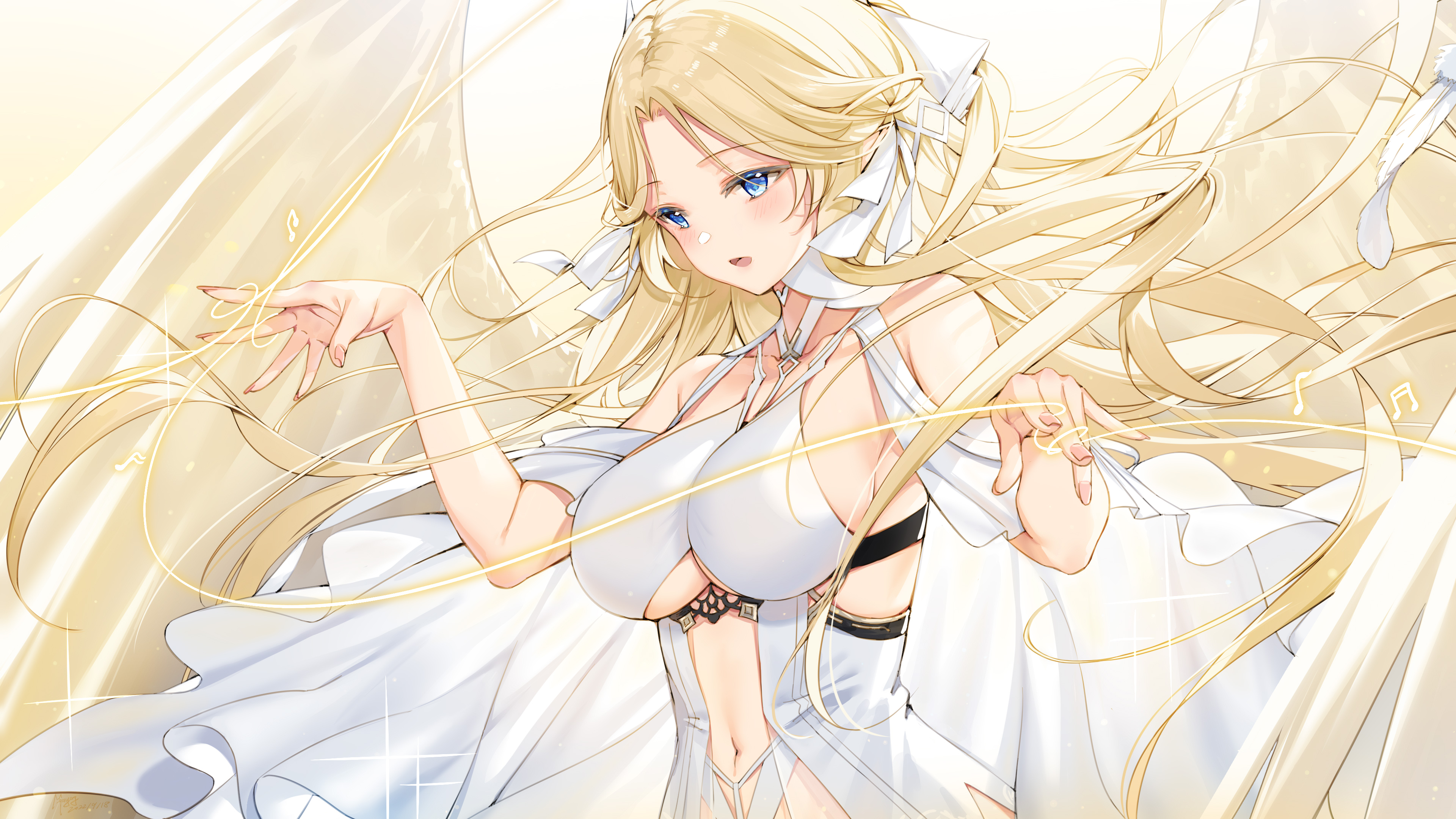 Anime 3840x2160 anime anime girls blonde blue eyes big boobs belly button wings long hair Brest (Azur Lane) Azur Lane