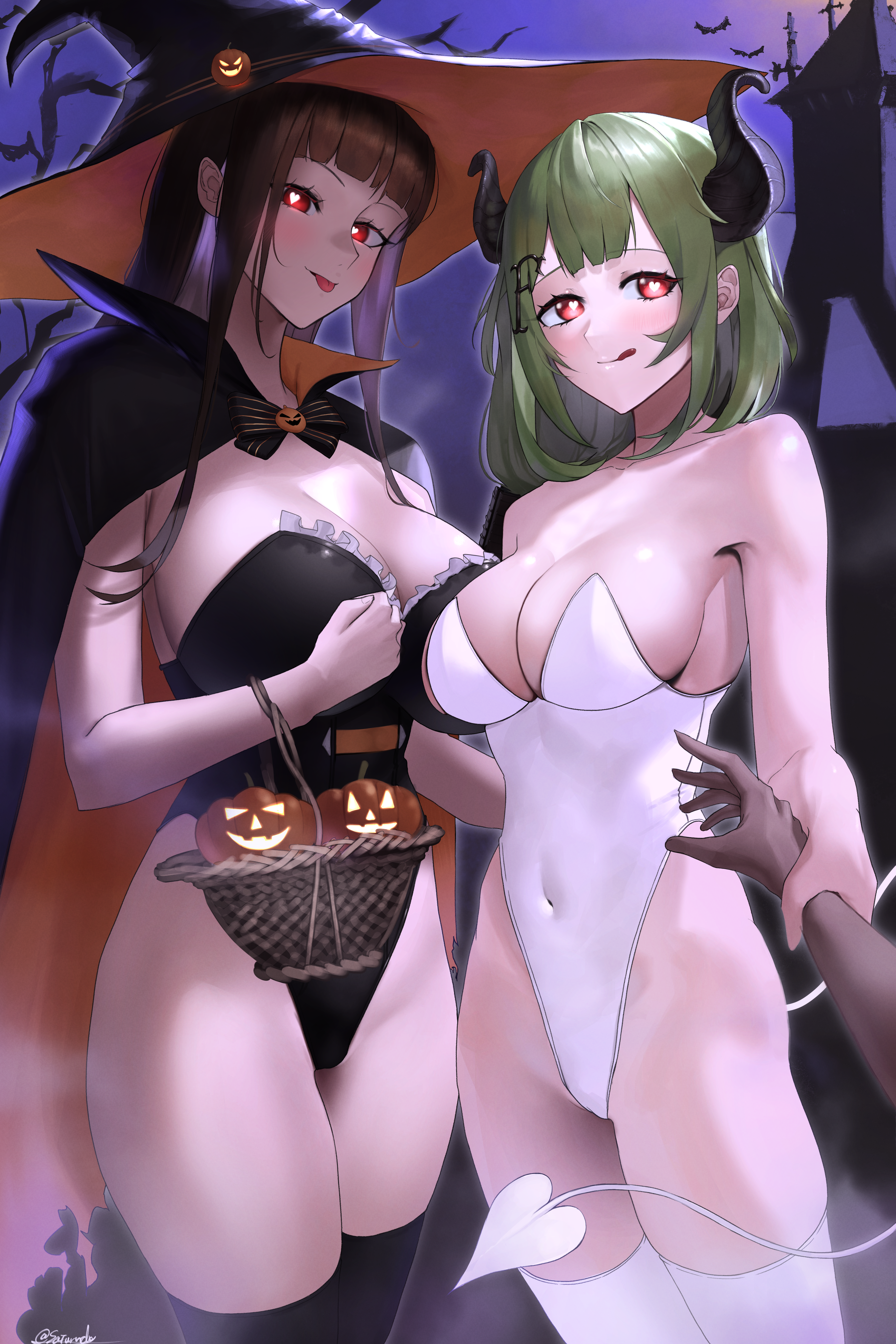Anime 3268x4902 leotard thigh-highs Girls Frontline DSR-50 (Girls Frontline) cleavage witch hat heart eyes anime girls succubus big boobs horns tongue out