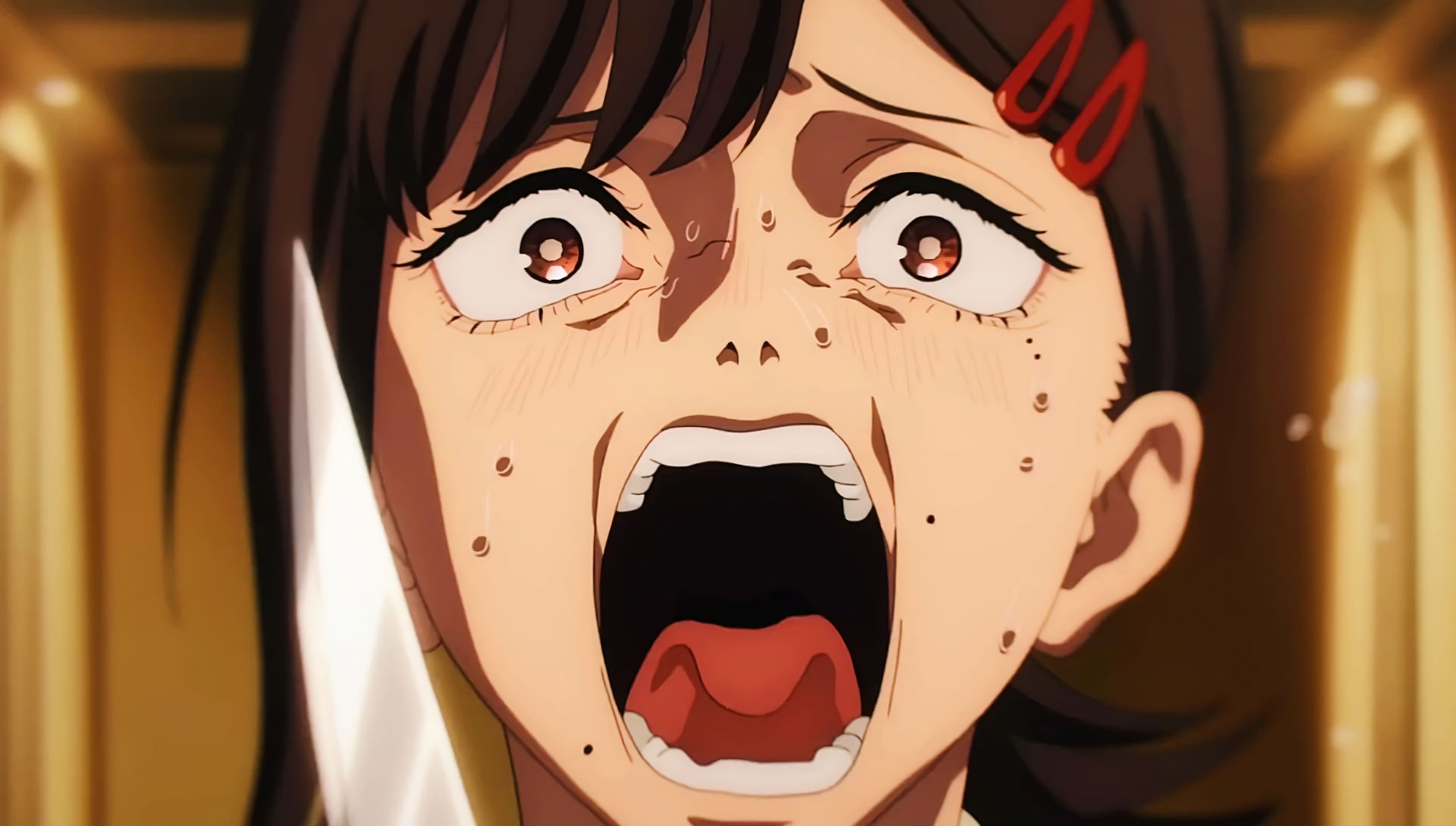 Anime 3840x2180 Chainsaw Man TatsukiFujimoto MAPPA anime Kobeni (Chainsaw Man) screaming 4K anime girls Anime screenshot