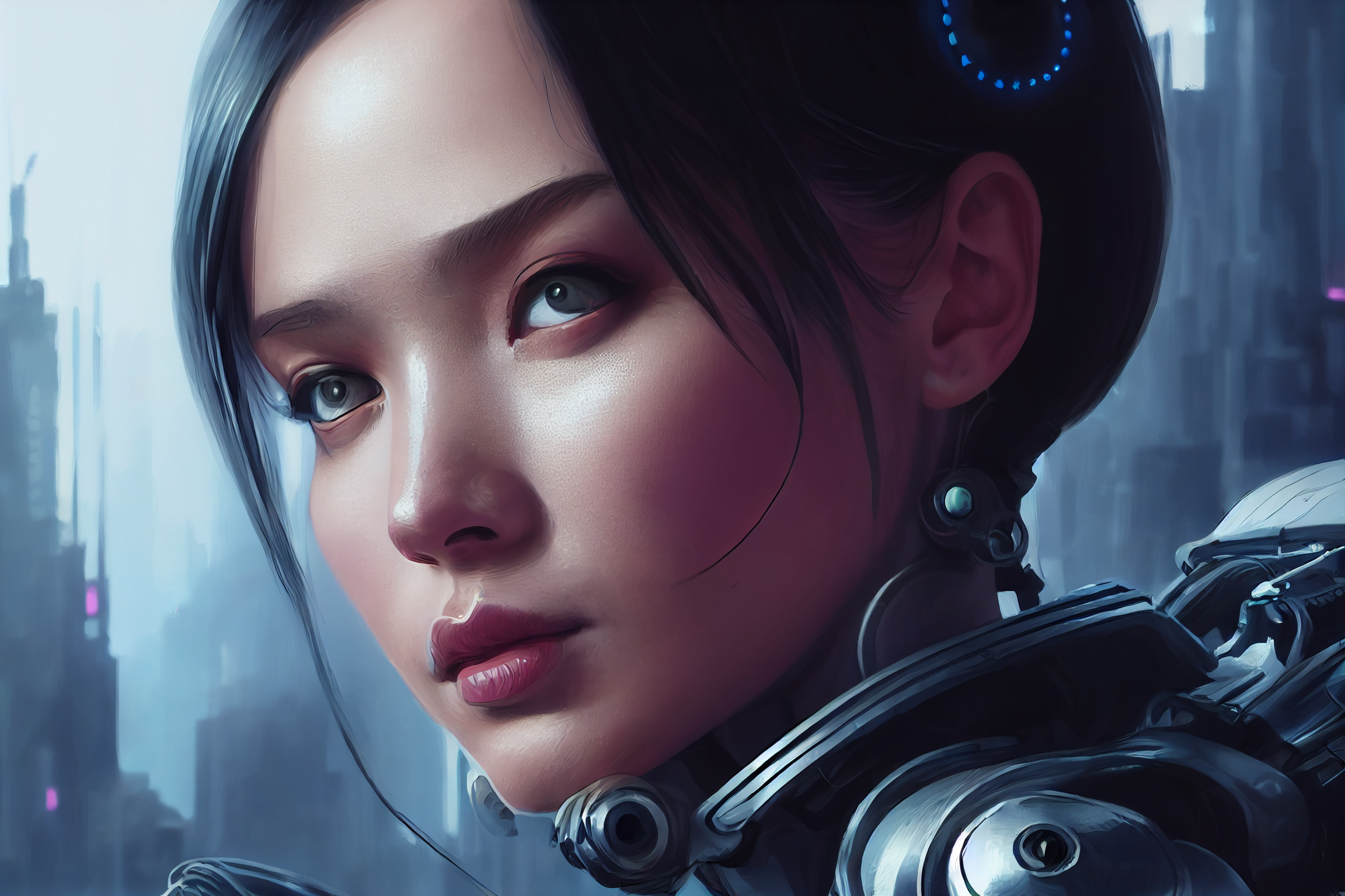General 2304x1536 cyborg cyberpunk women girl in armor artwork fantasy girl AI art