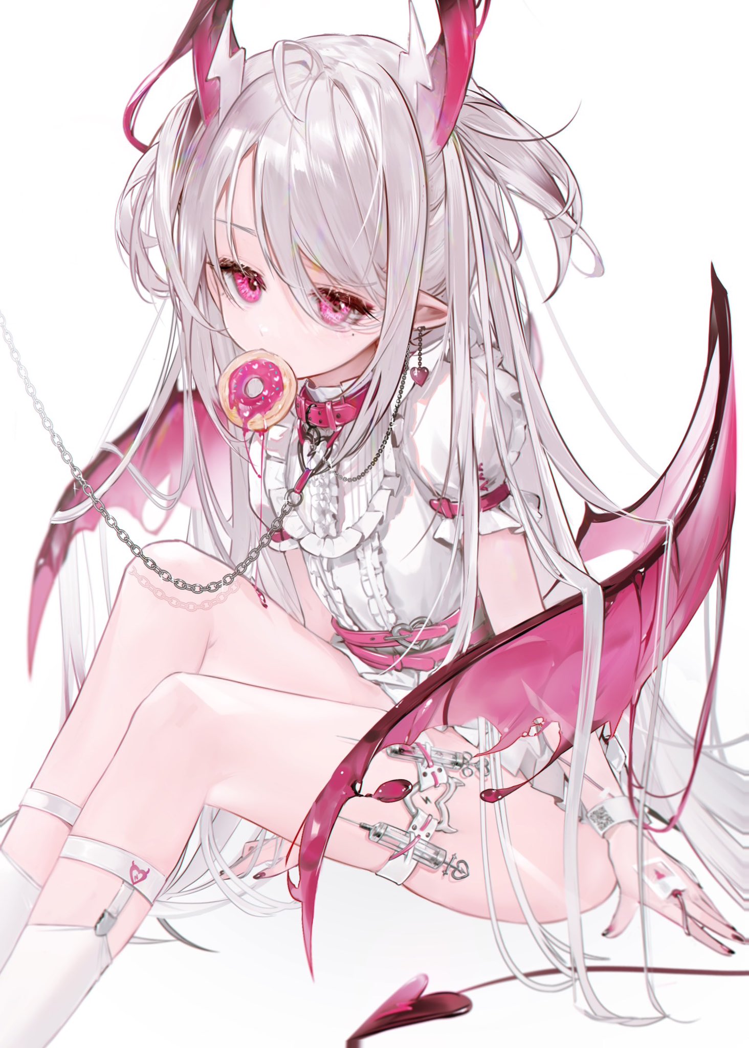 pink anime girl with white hair and eyes